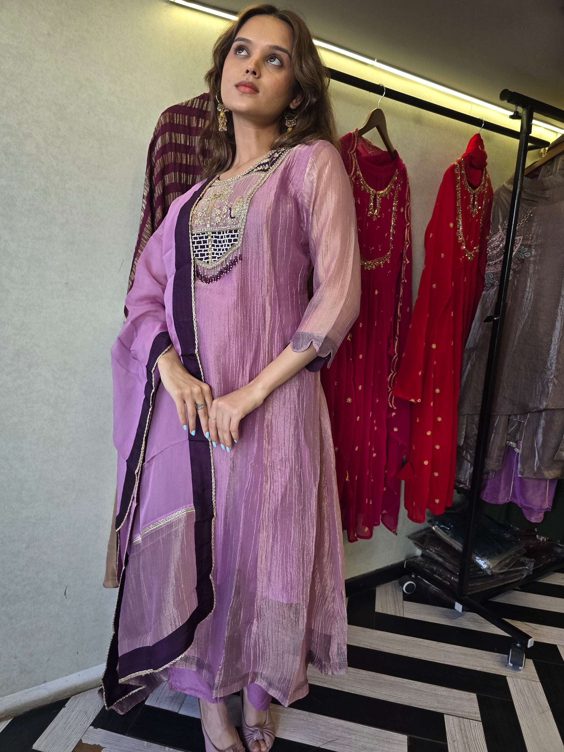 Pure Soft Tissue Anarkali Kurti Set