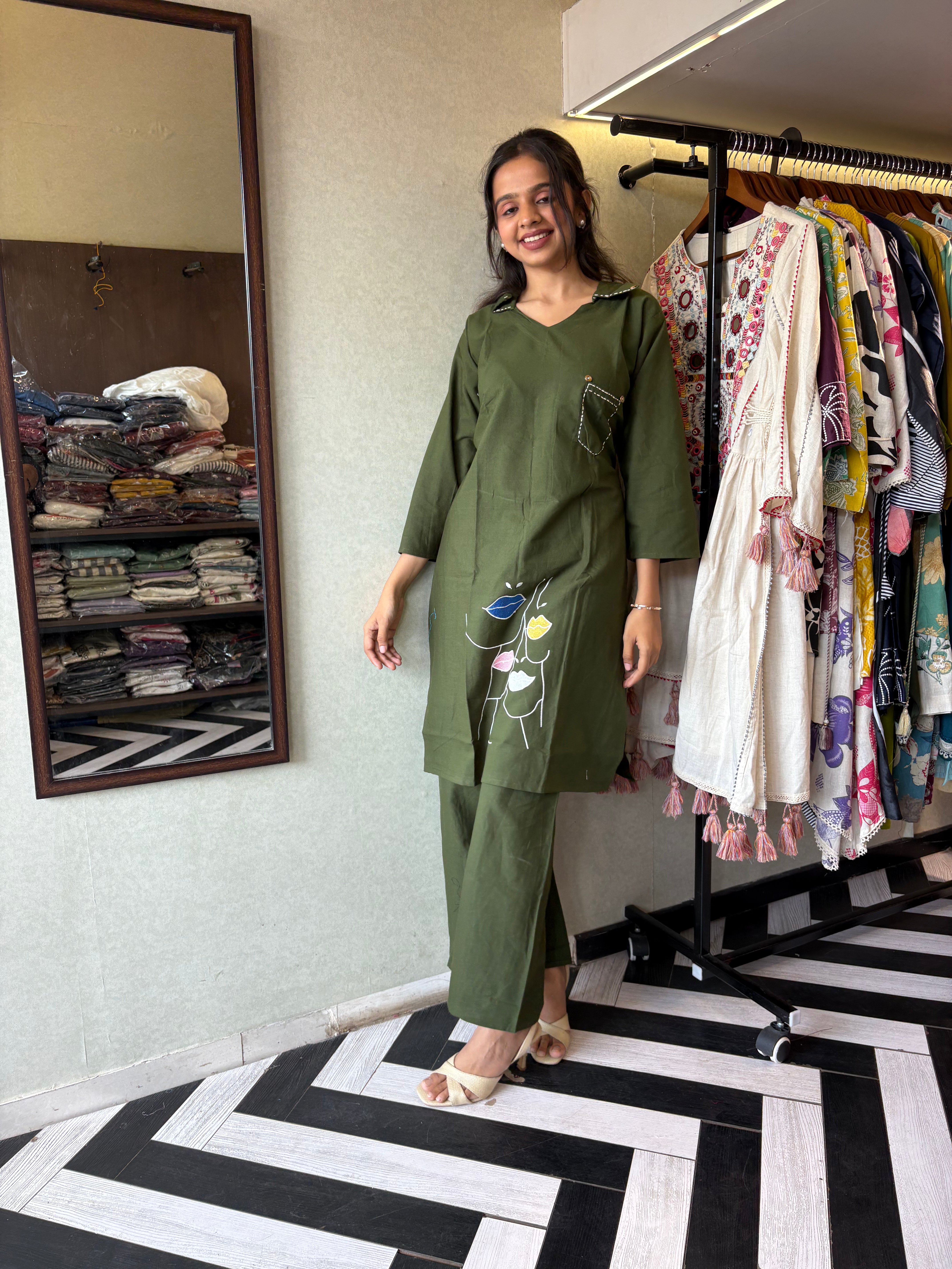 Image of Pure cotton black co-ord set, elevated with elegant embroidery detailing. It's a wardrobe must-have that looks premium