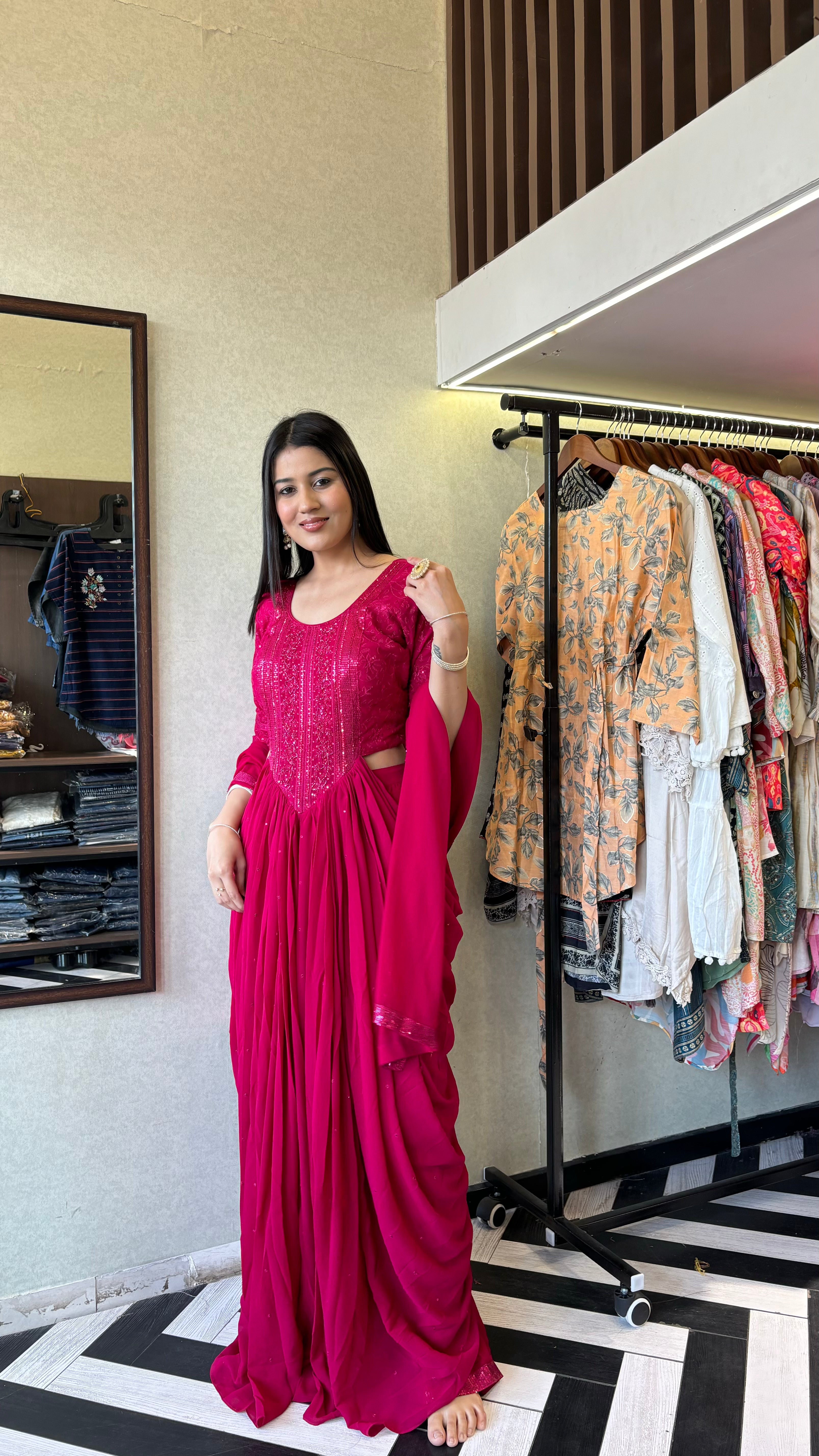Image of Pure Georgette Indo Western Style 3 Piece