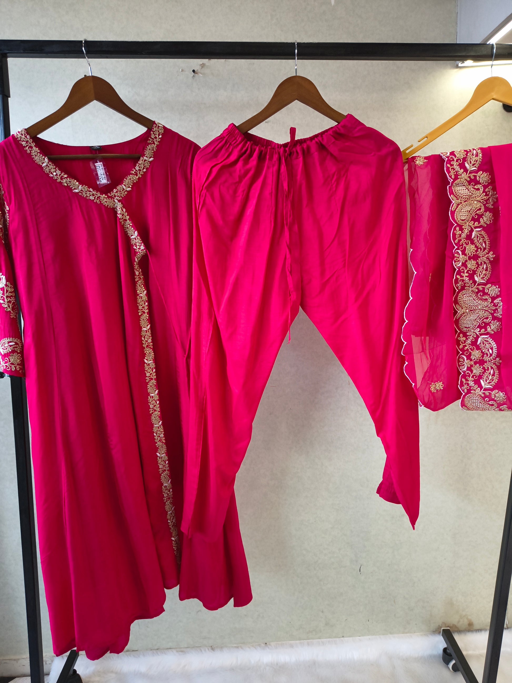 Rani Pink Embroidered Anarkali Kurta Set with Dupatta | Premium 3 Piece Festive Ethnic Suit