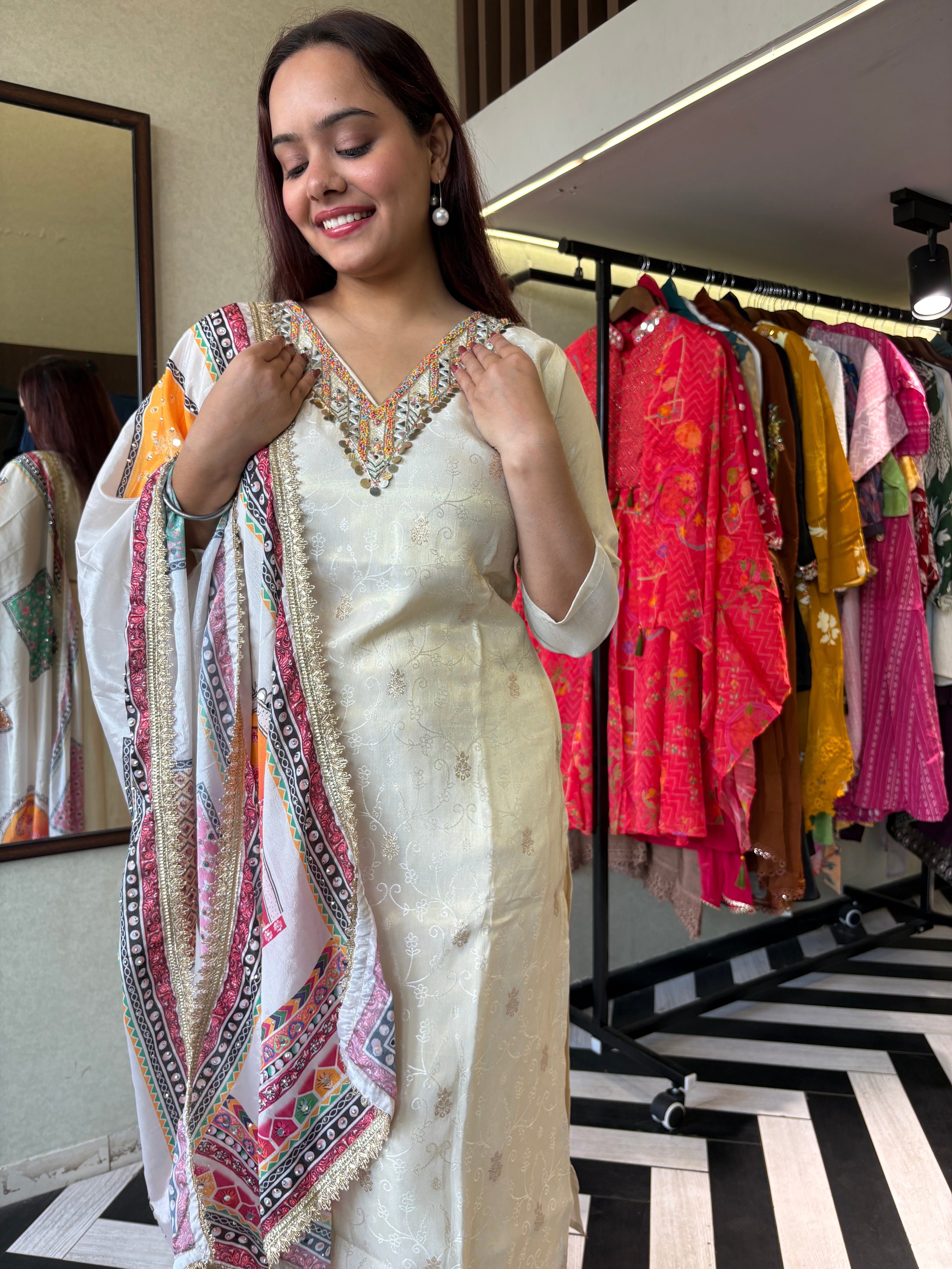 Image of Pure Shimmer  3 Piece with Hand work