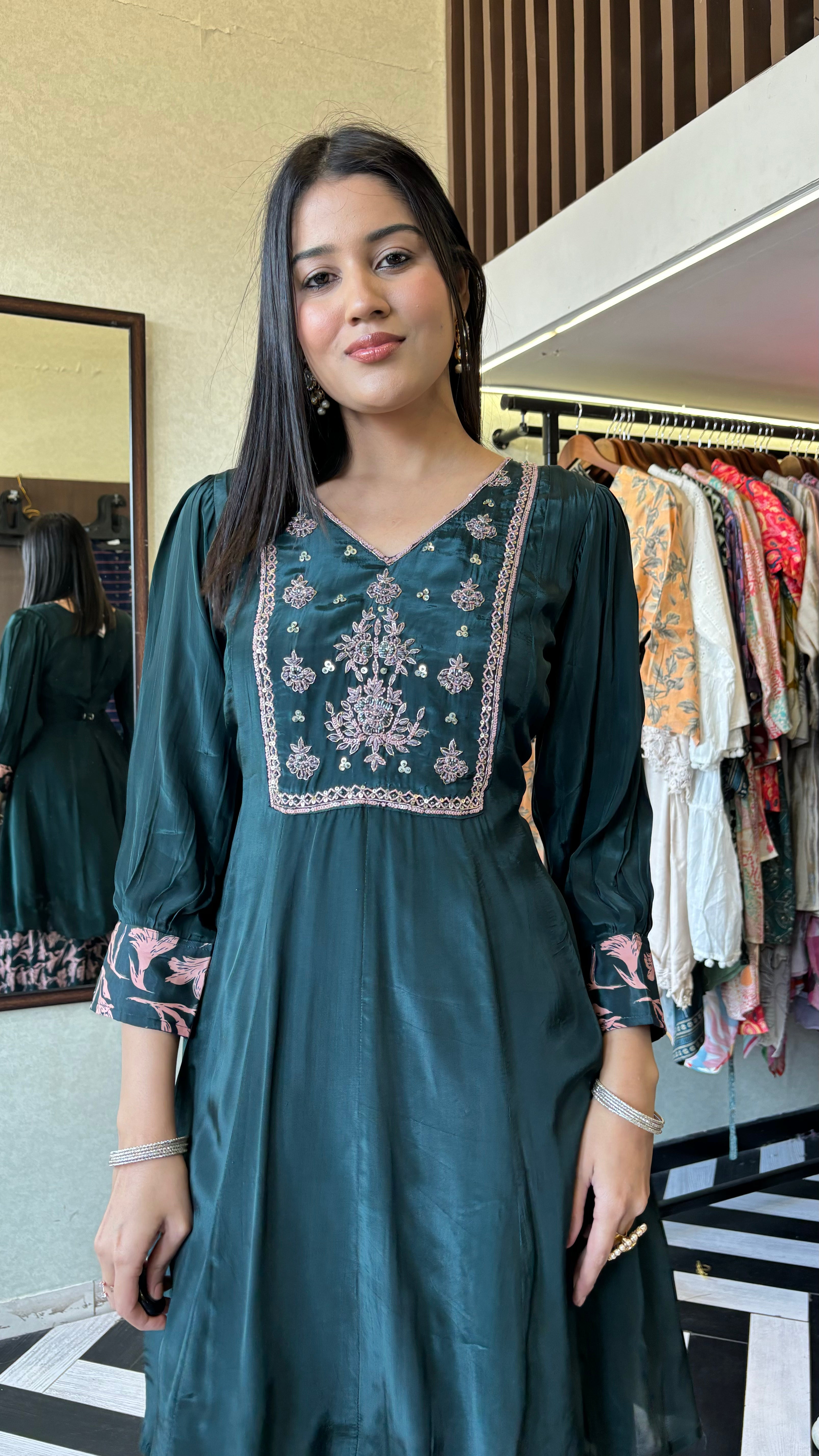 Image of Pure Crepe Indo Western Piece with Hand work