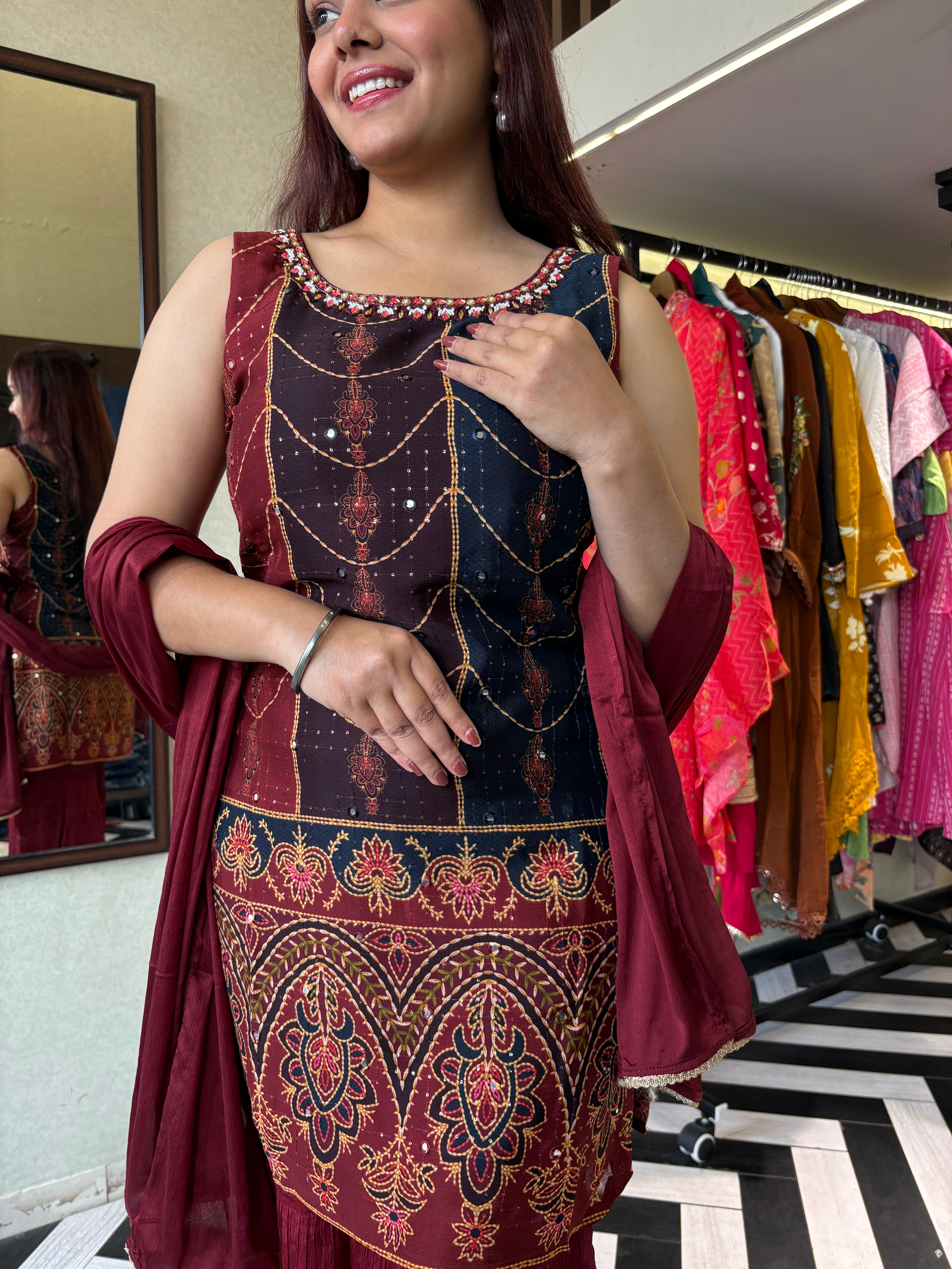 Pure Gaji Silk 3 Piece with Hand work