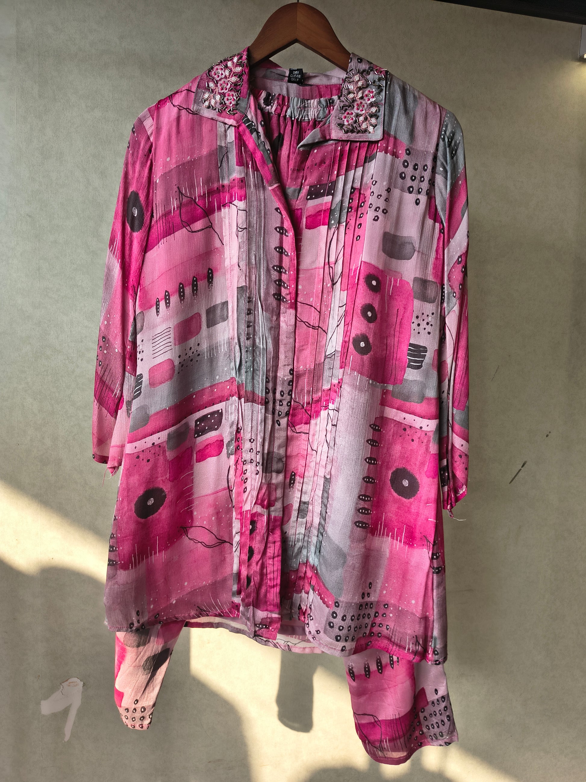 Premium Embellished Abstract Printed Oversized Shirt Co-Ord Set with Tapered Pants