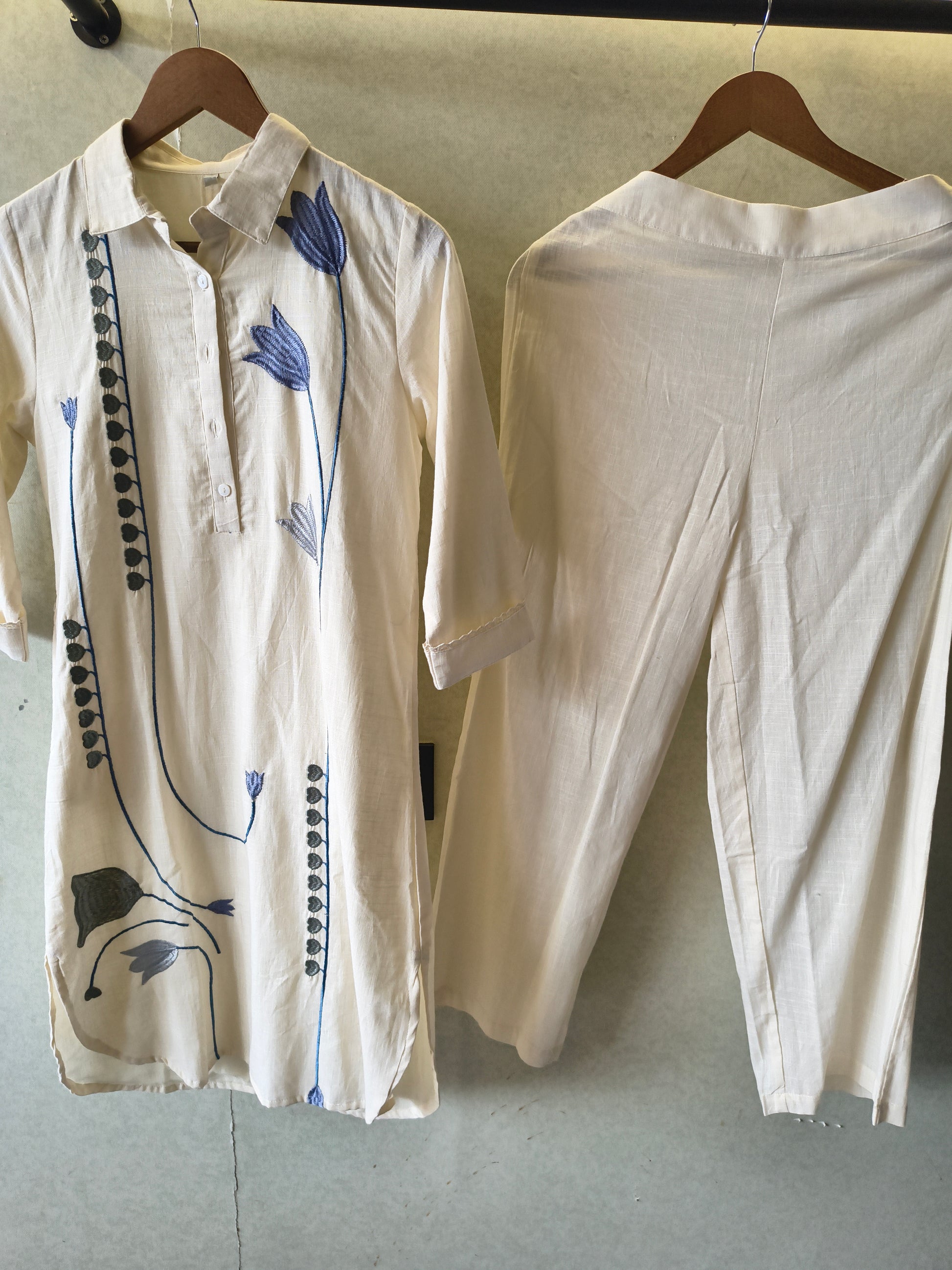 Ivory Botanical Embroidered Cotton Co-Ord Set