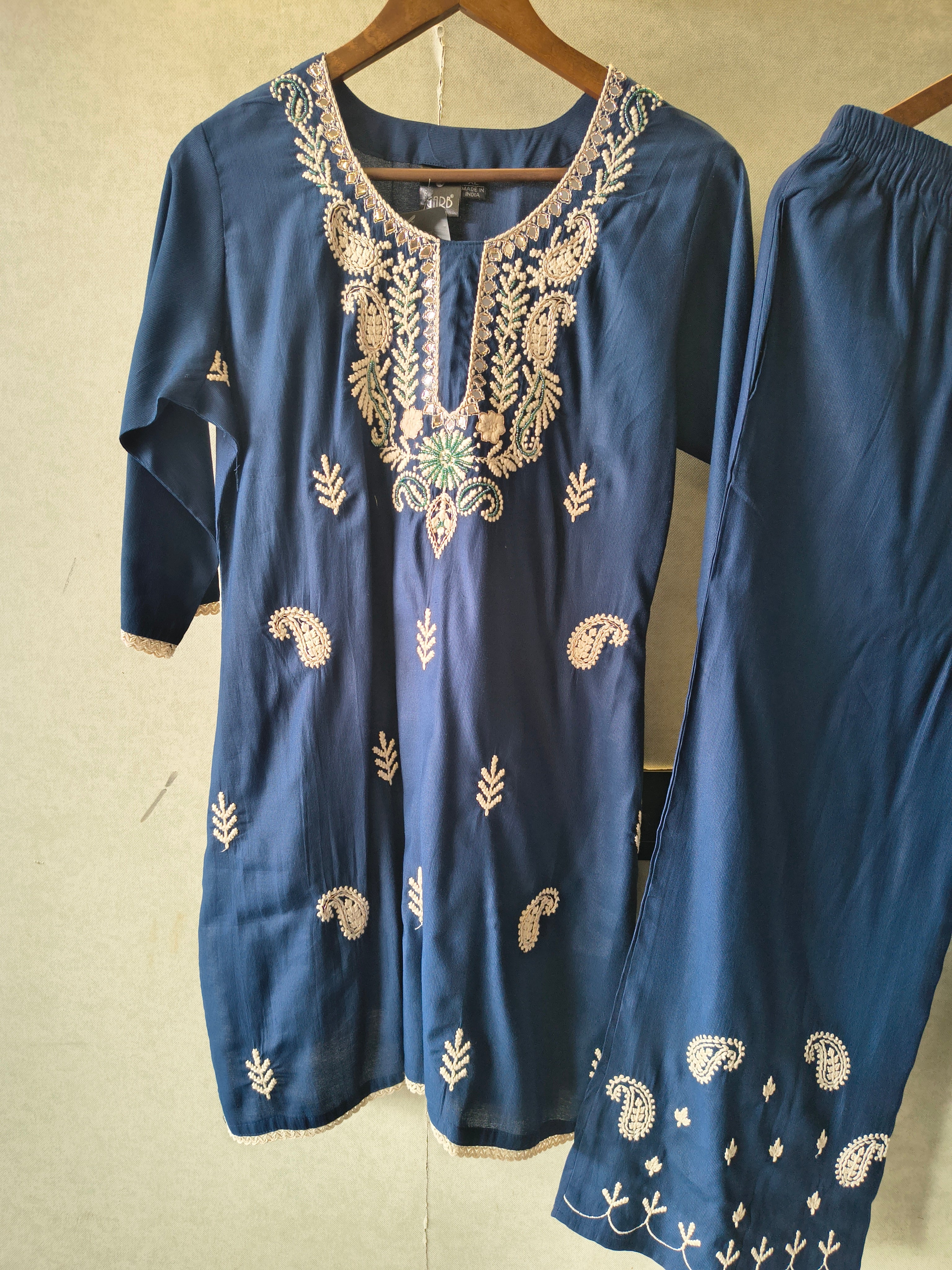 Image of Premium Navy Blue Embroidered Kurta Pant Co-Ord Set
