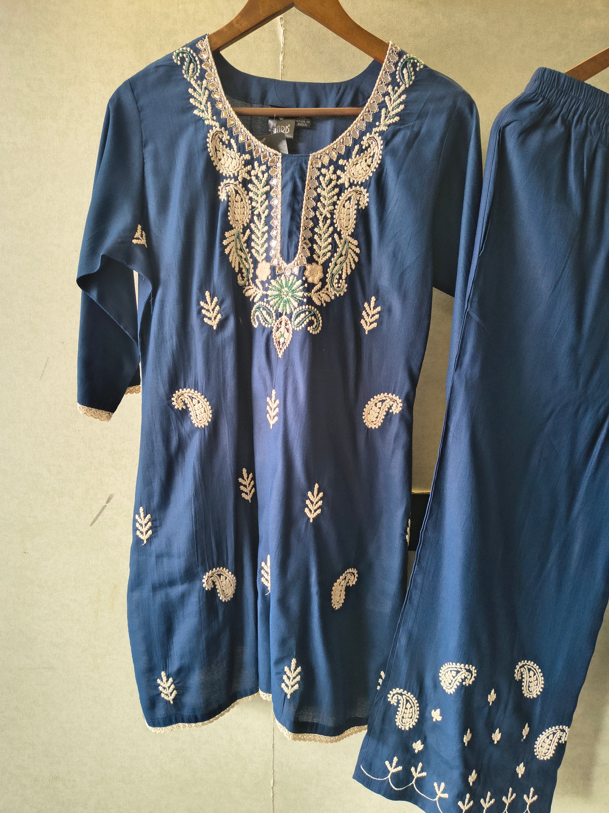 Premium Navy Blue Embroidered Kurta Pant Co-Ord Set