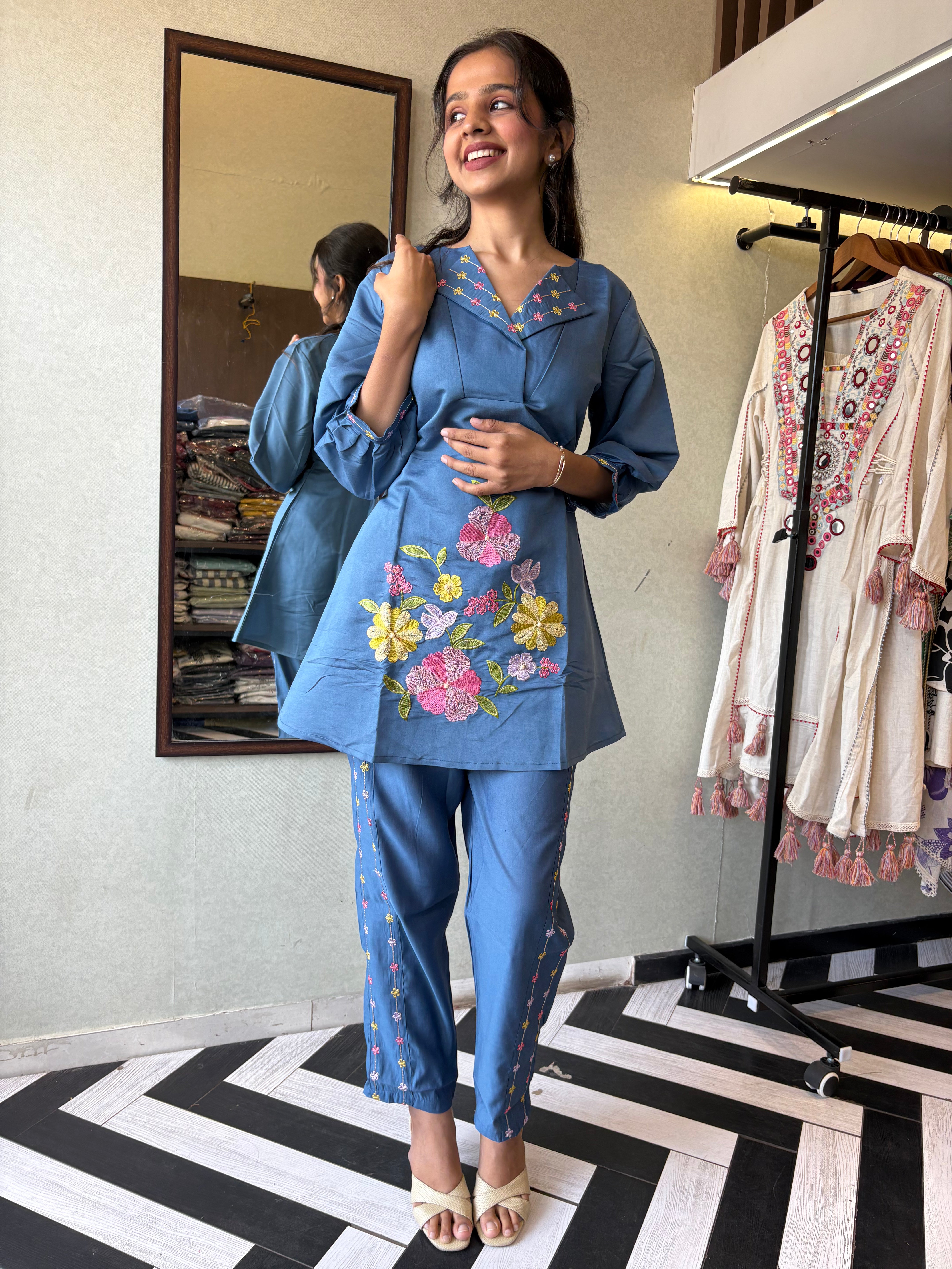 Pure cotton 2-piece coord set, featuring elegant embroidery work!