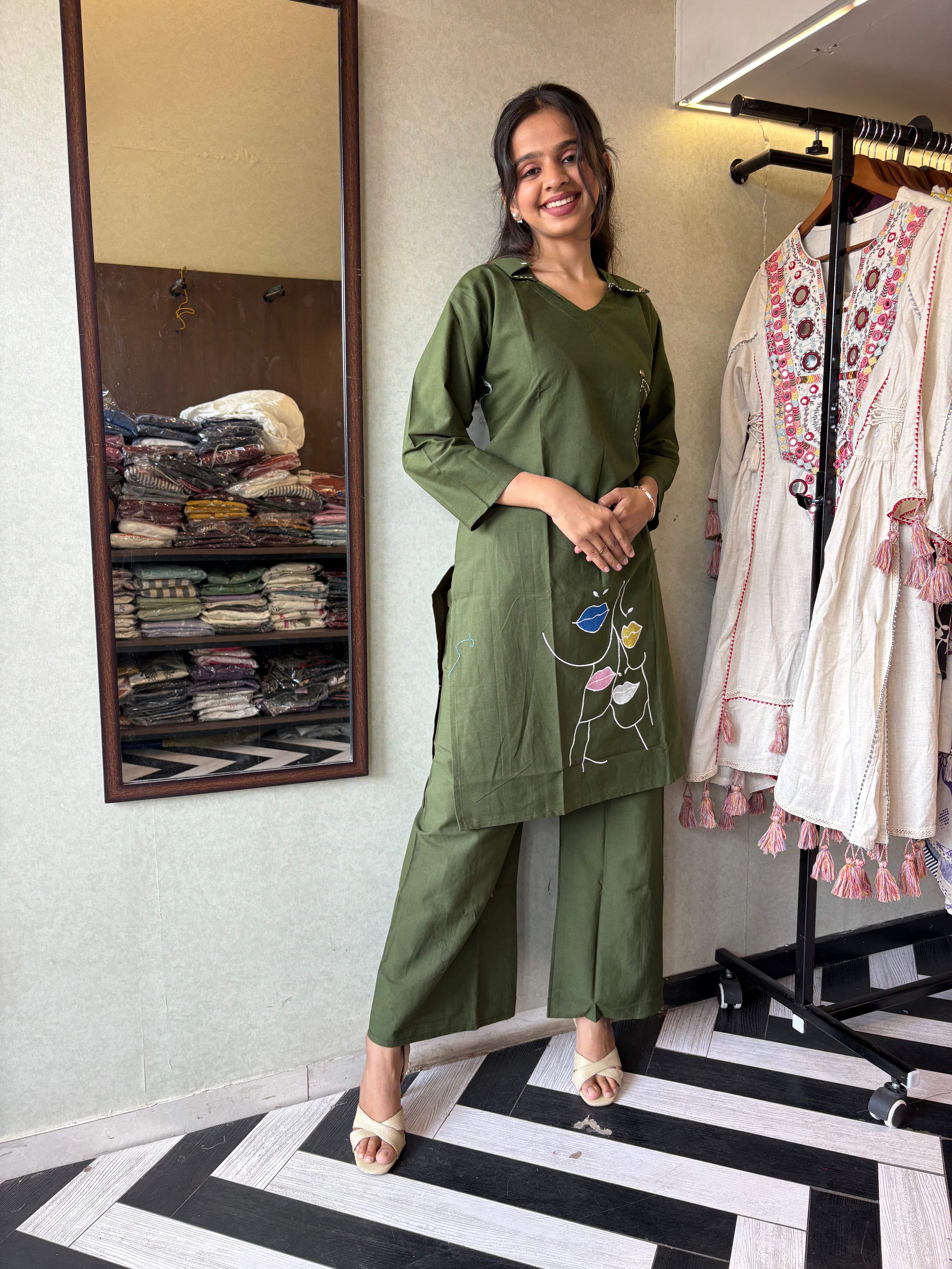 Image of Pure cotton black co-ord set, elevated with elegant embroidery detailing. It's a wardrobe must-have that looks premium