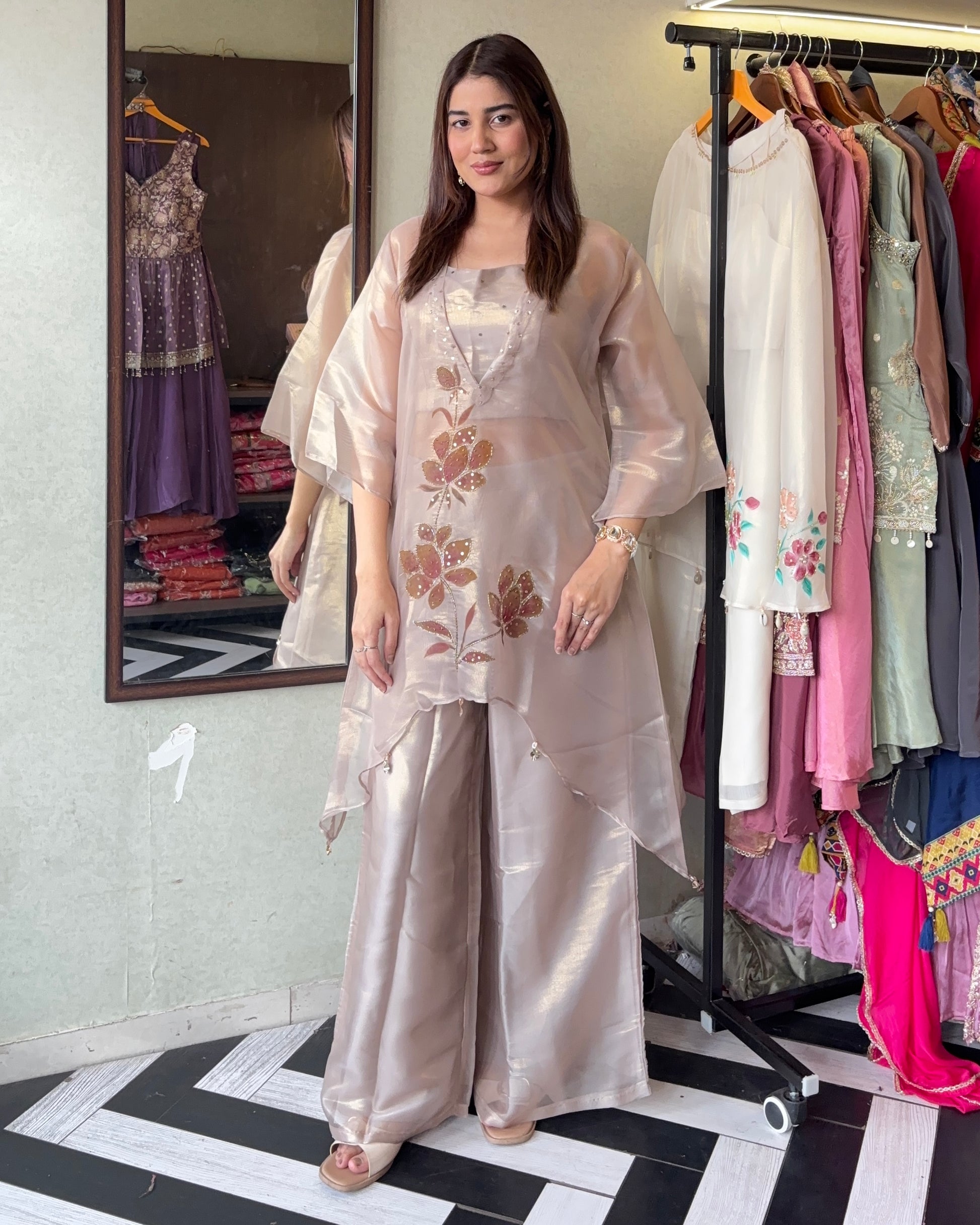 Pure Tissue Shimmer 3 Piece Fusion Indian Coord Set