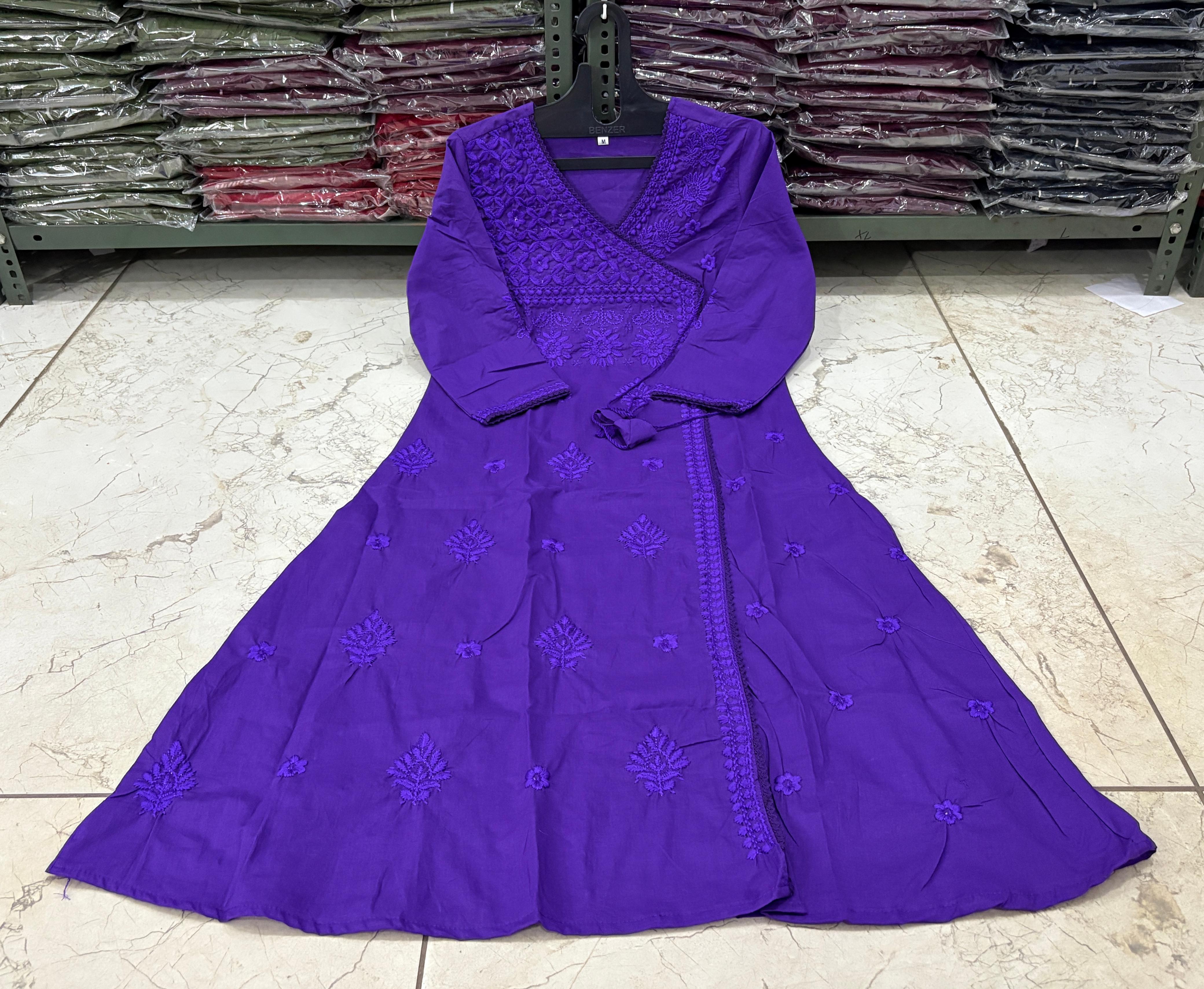 Image of Beautiful cotton chikankari angrakha style pant sets perfect for this Summer
Women's Embroidered& pitten work printed Cotton kurta & pant with malmal dupatta set