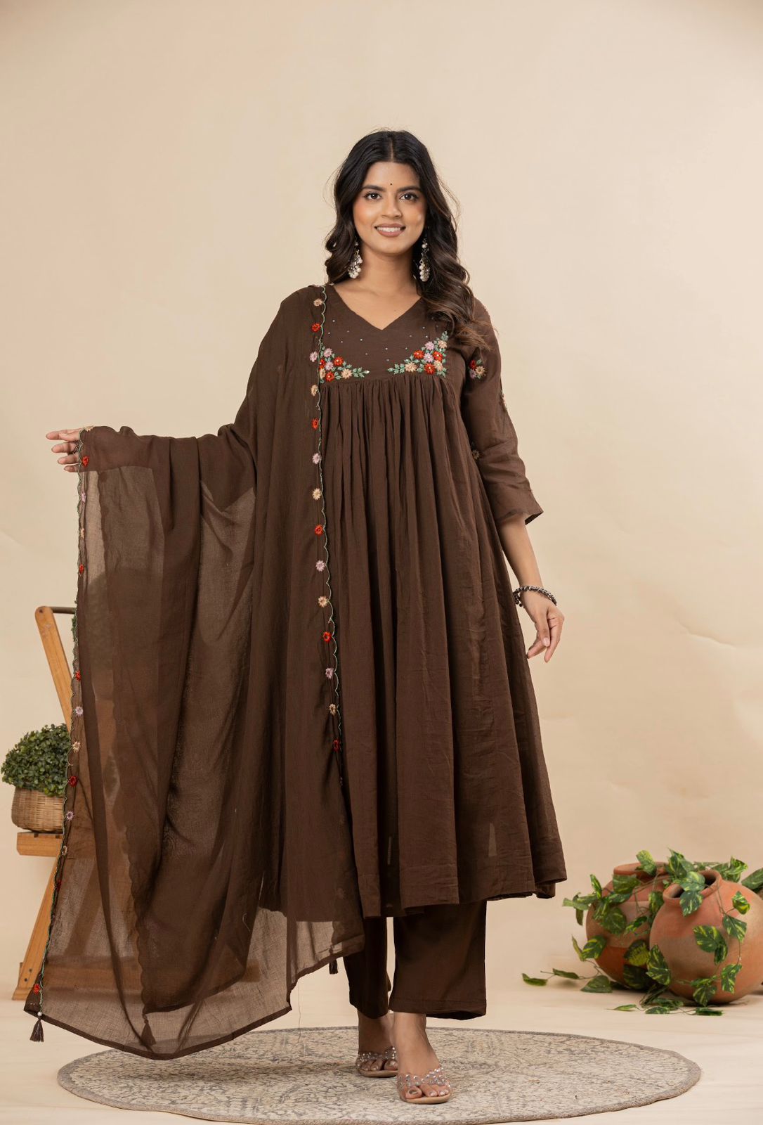 Pure Mull Chanderi Cotton Anarkali Set