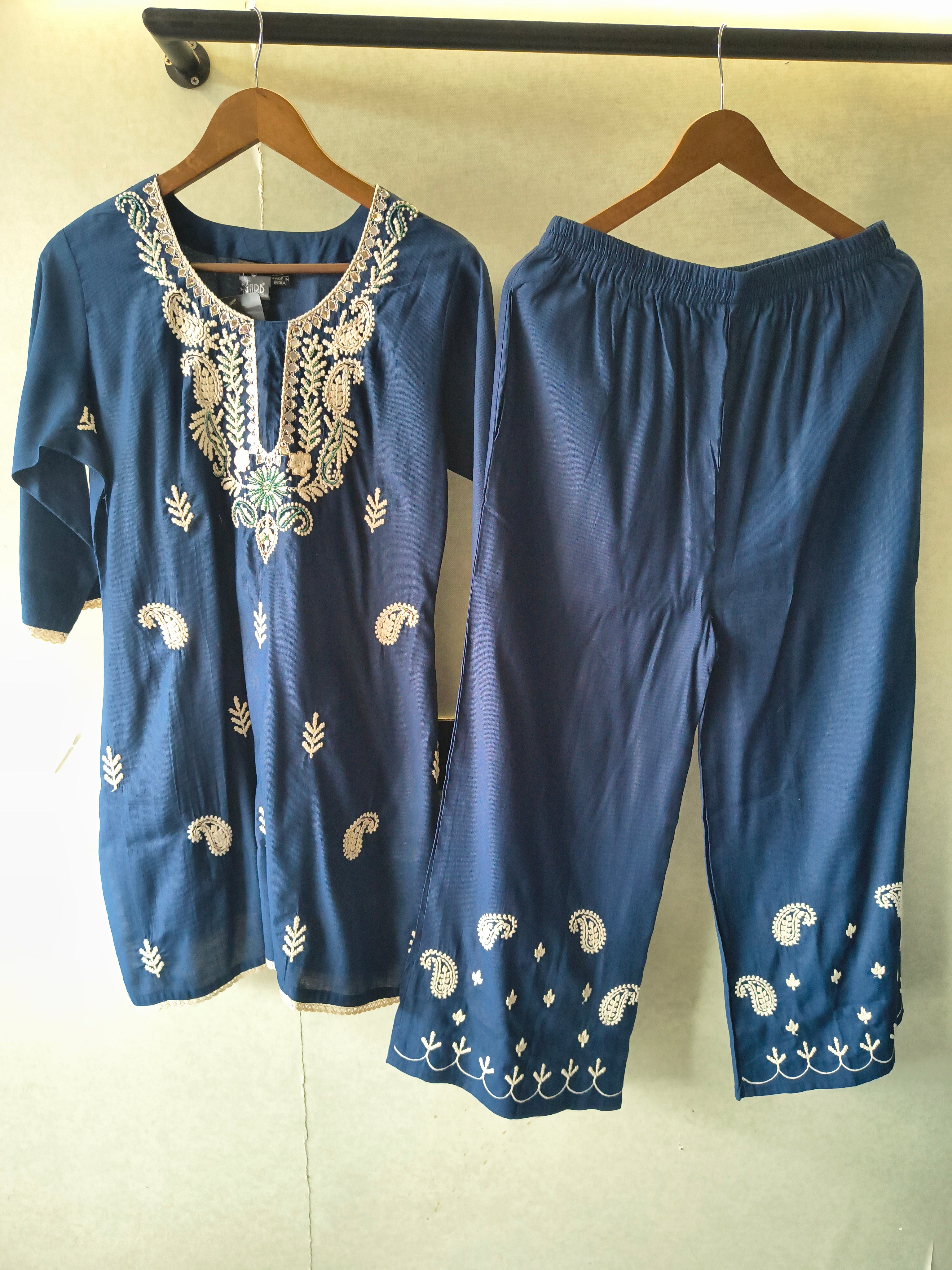 Image of Premium Navy Blue Embroidered Kurta Pant Co-Ord Set