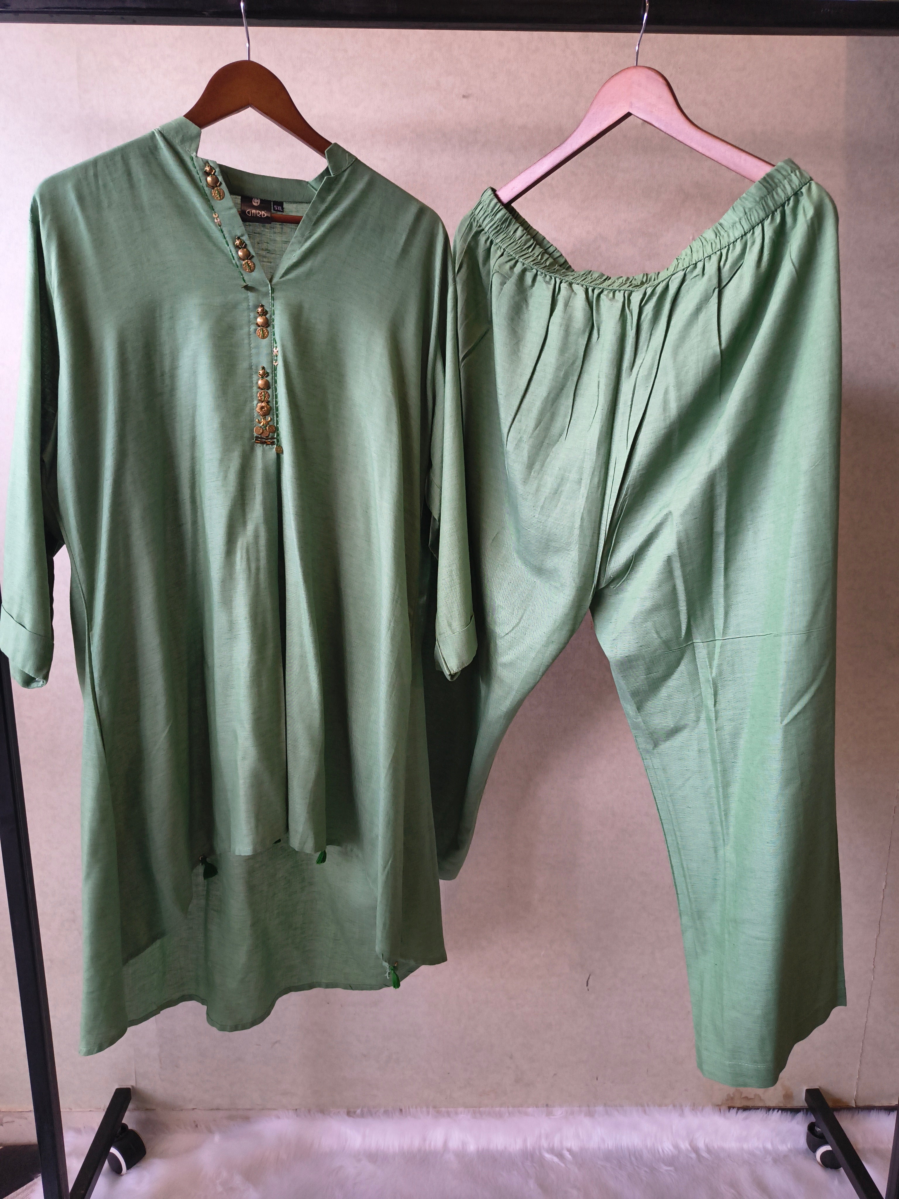 Image of Premium Sage Green Designer Co-Ord Kurta Set with Antique Button Detailing