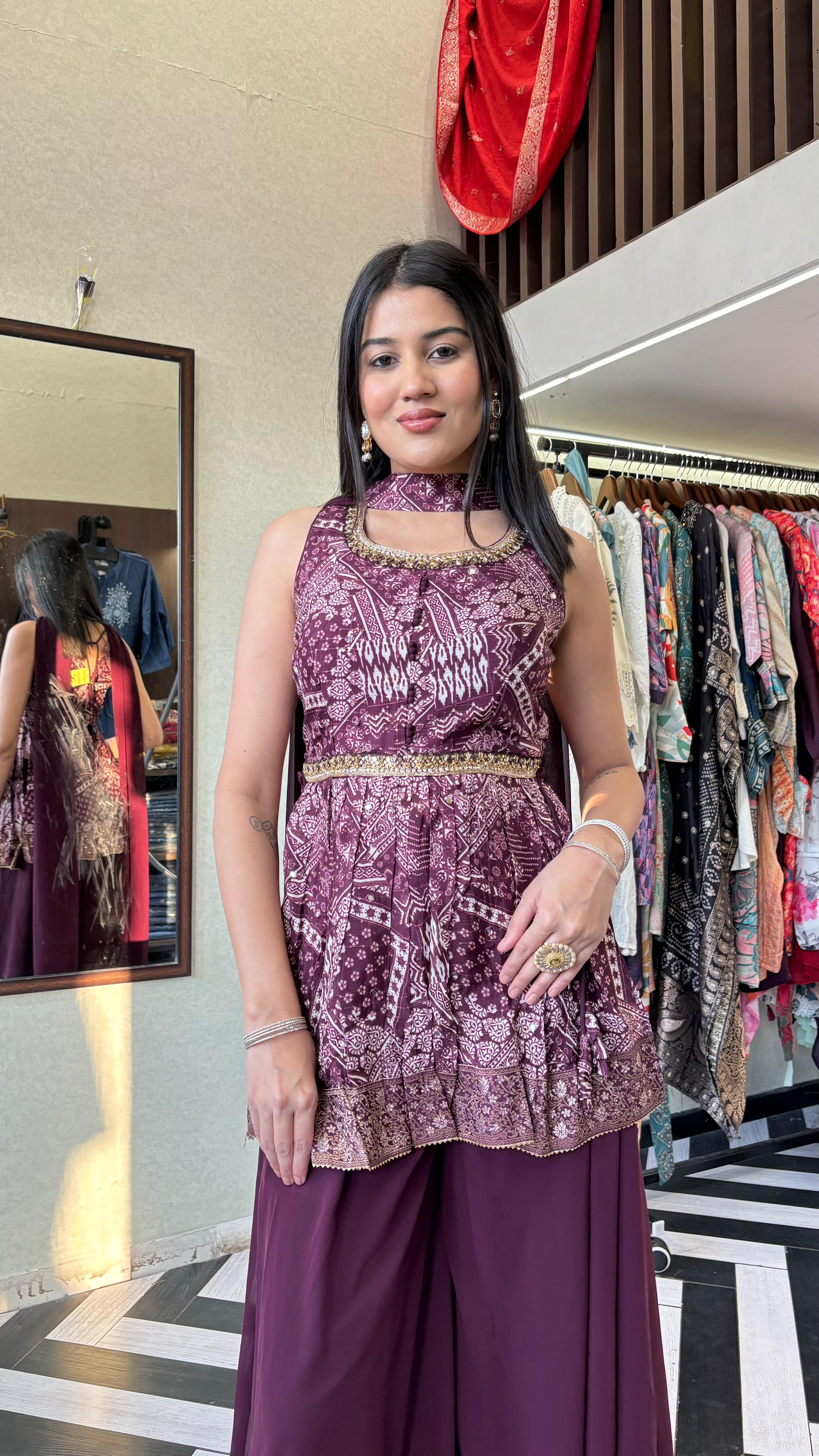 Image of Pure Chinnon Indo Western Piece with Hand work