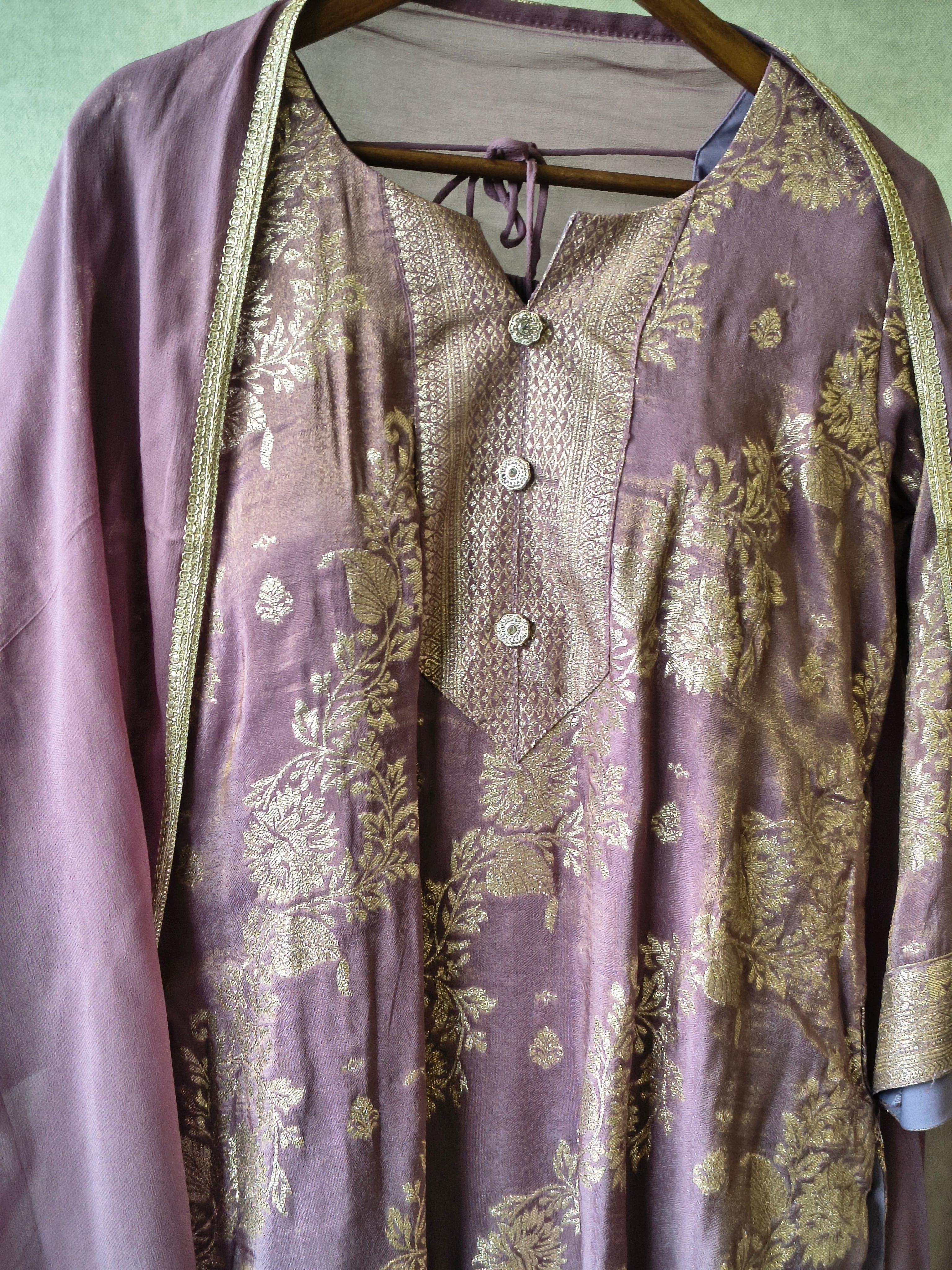 Image of Premium Lavender Jacquard Straight Kurta with Georgette Sharara & Dupatta Set