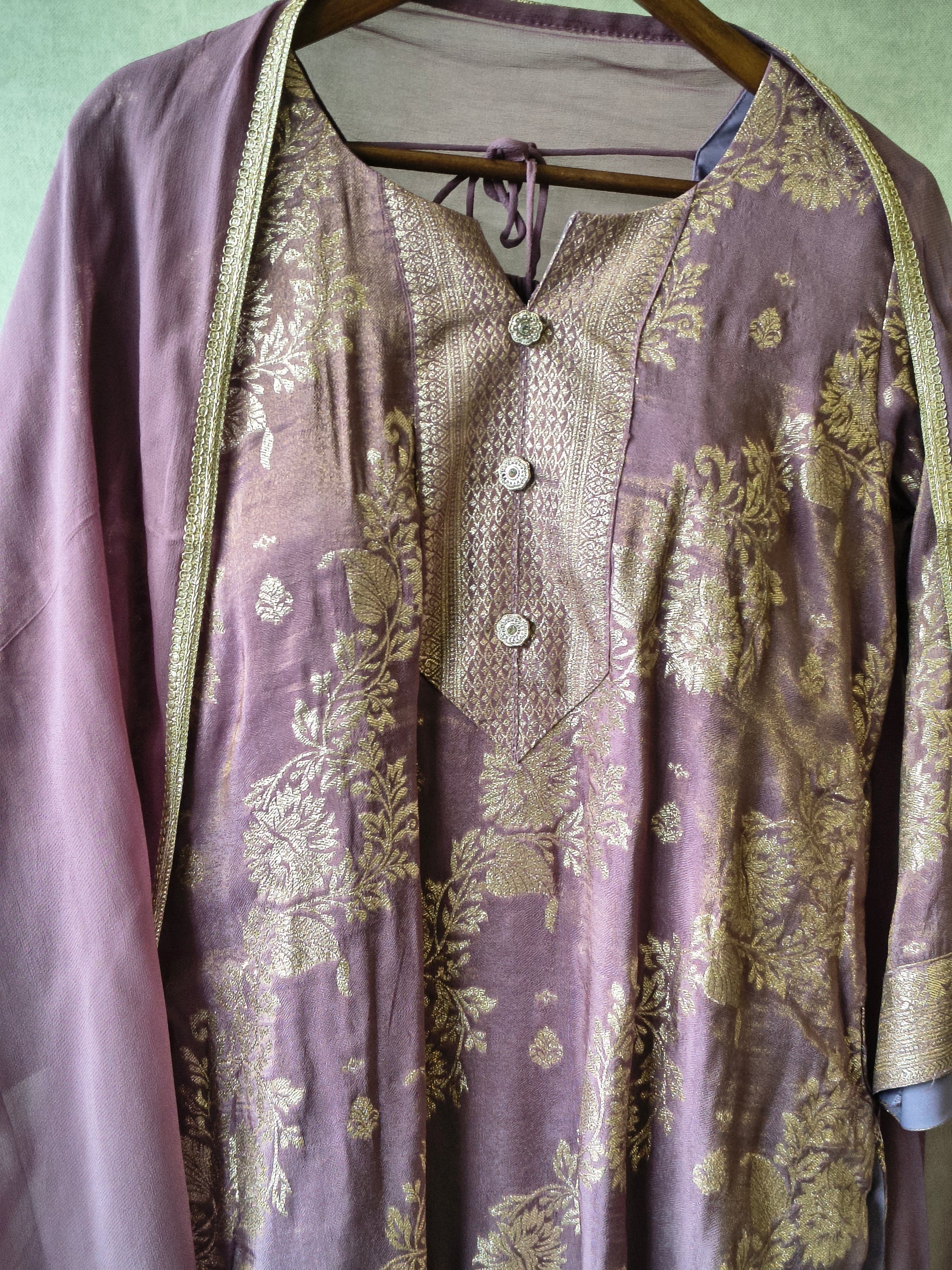 Premium Lavender Jacquard Straight Kurta with Georgette Sharara & Dupatta Set