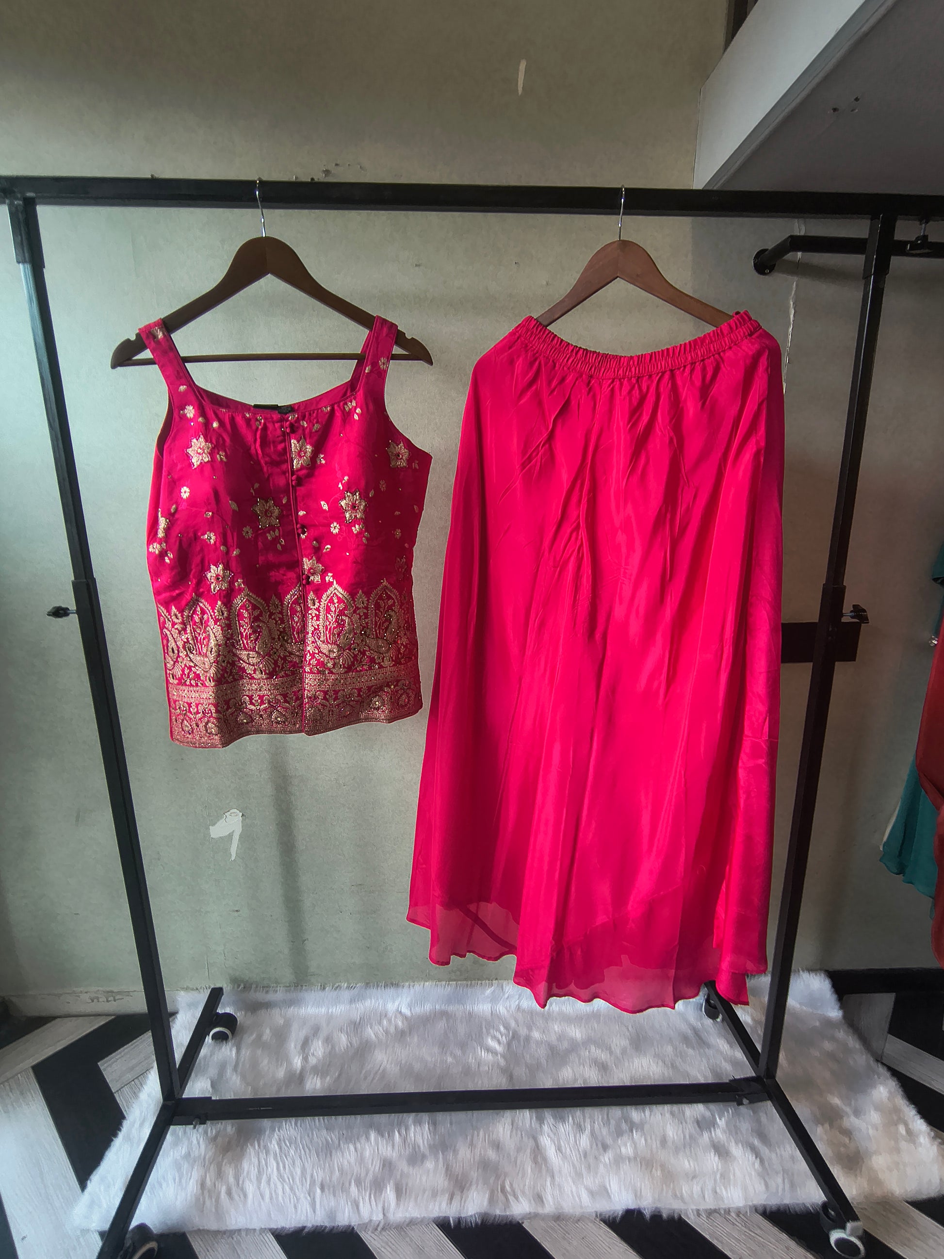 Premium Rani Pink Satin Silk 3-Piece Lehenga Set with Heavy Zari Embroidered Blouse & Dupatta