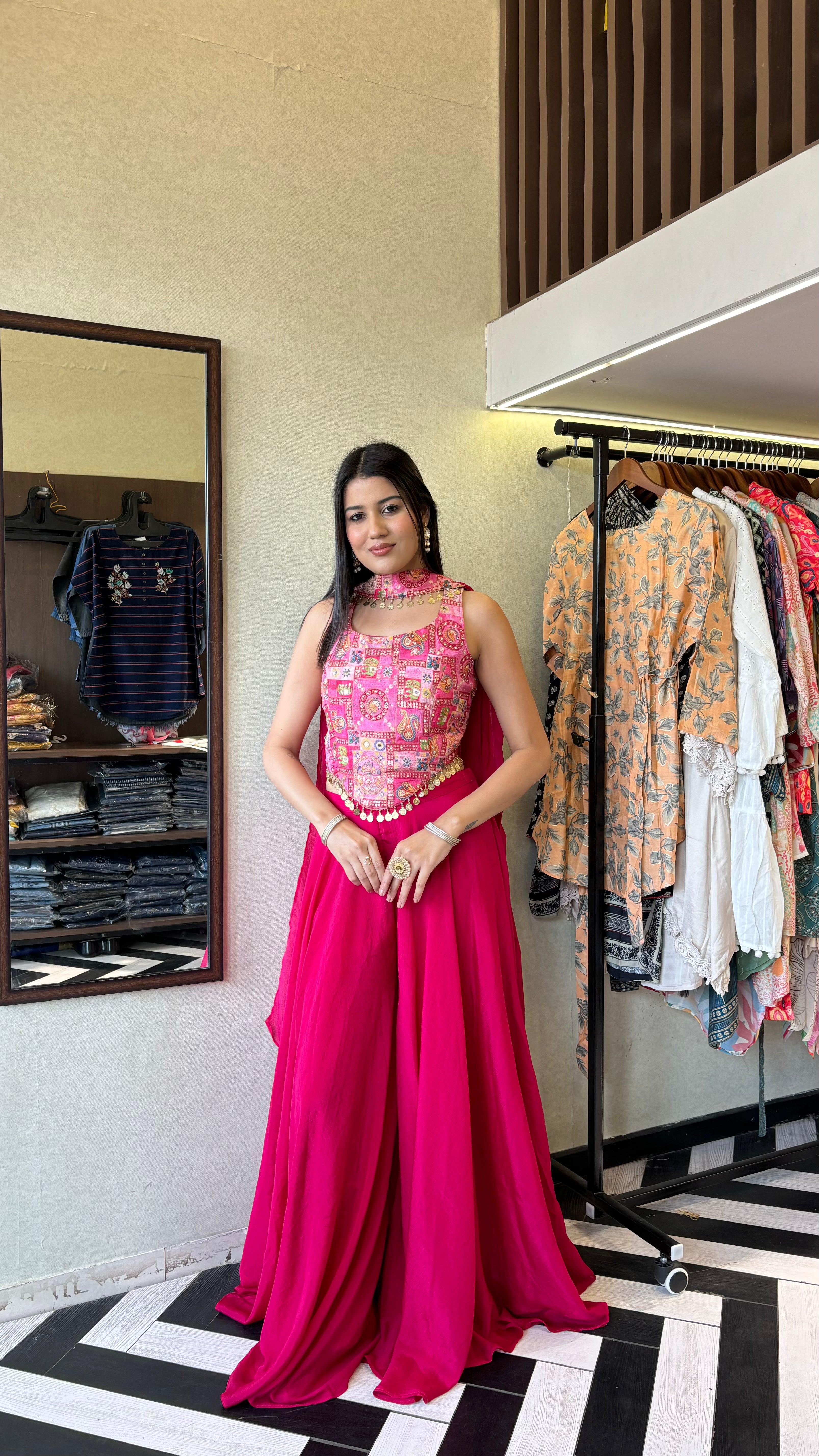 Image of Pure Georgette Indo Western Piece with Hand work