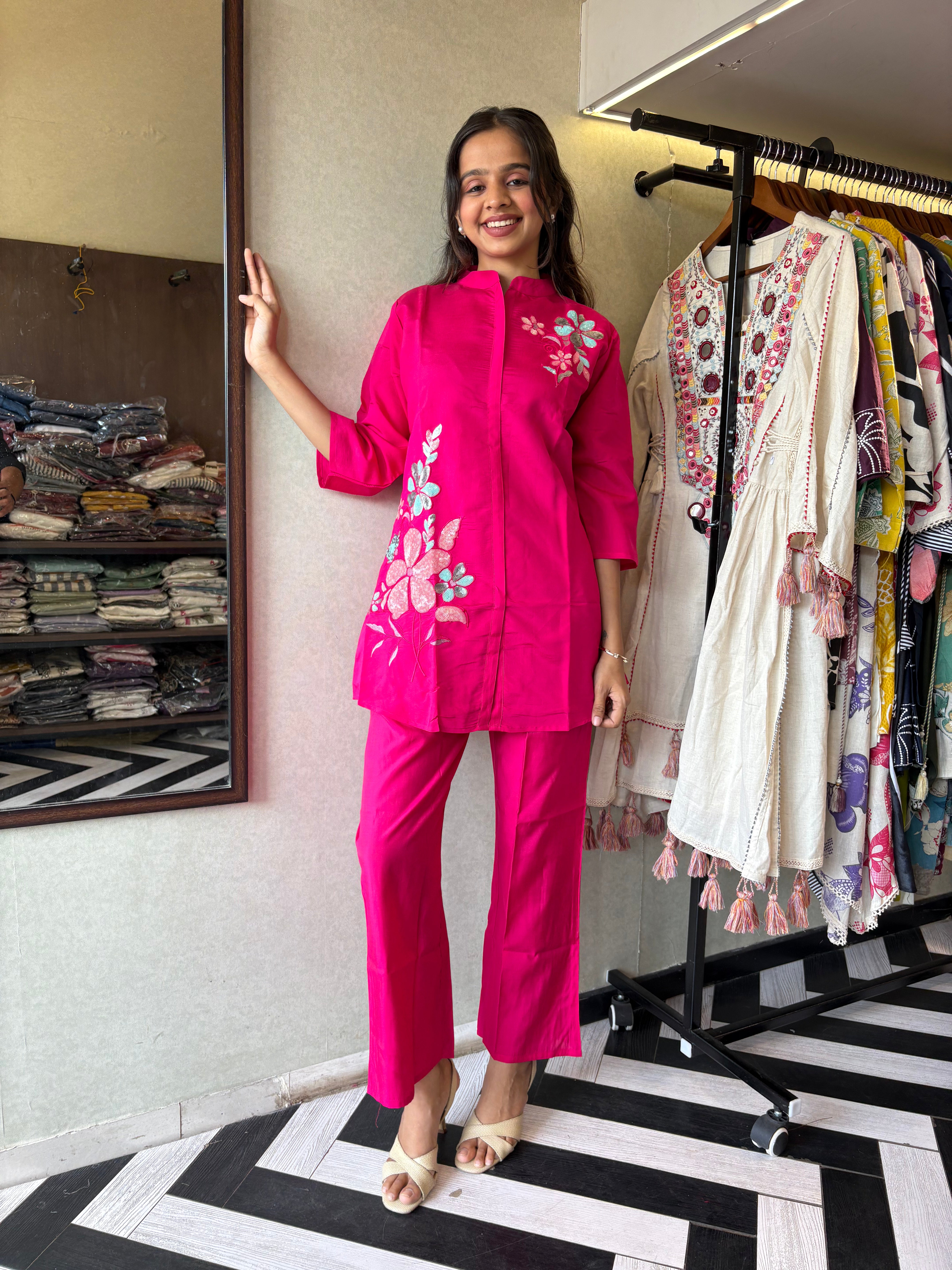 Real Mirror Work. Real Cotton. 
our pure cotton long coord set with original mirror hand work - a classy steal for every wardrobe!