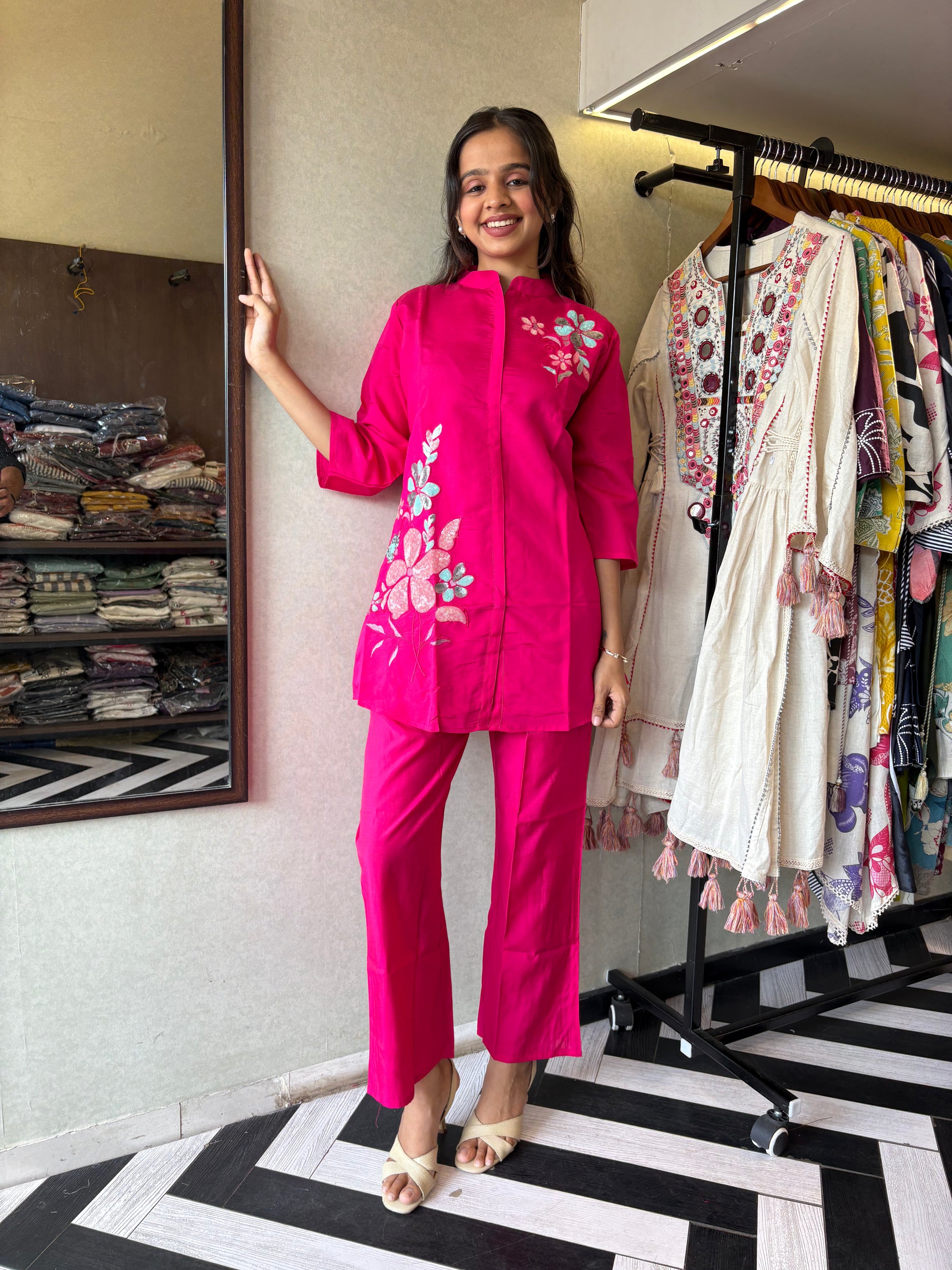 Real Mirror Work. Real Cotton. 
our pure cotton long coord set with original mirror hand work - a classy steal for every wardrobe!