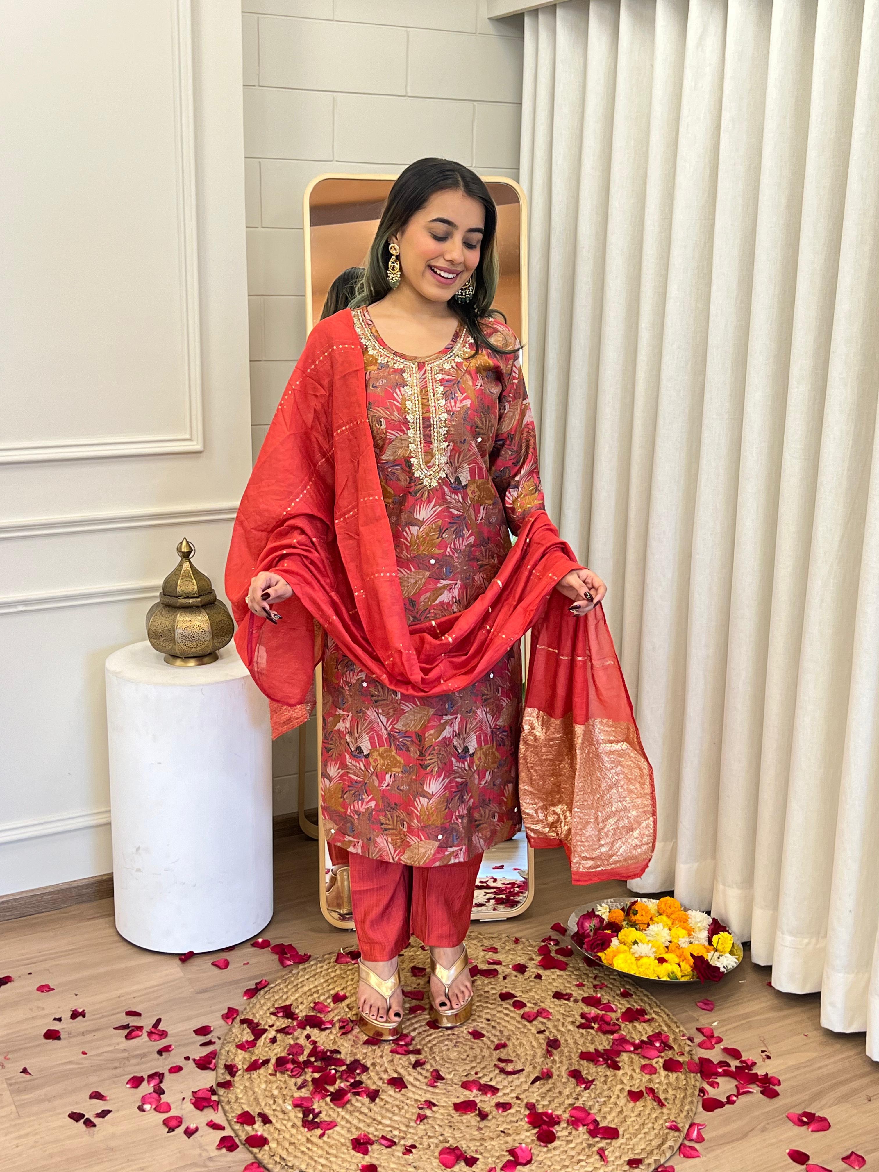 Image of Pure Silk 3 Piece with Hand work