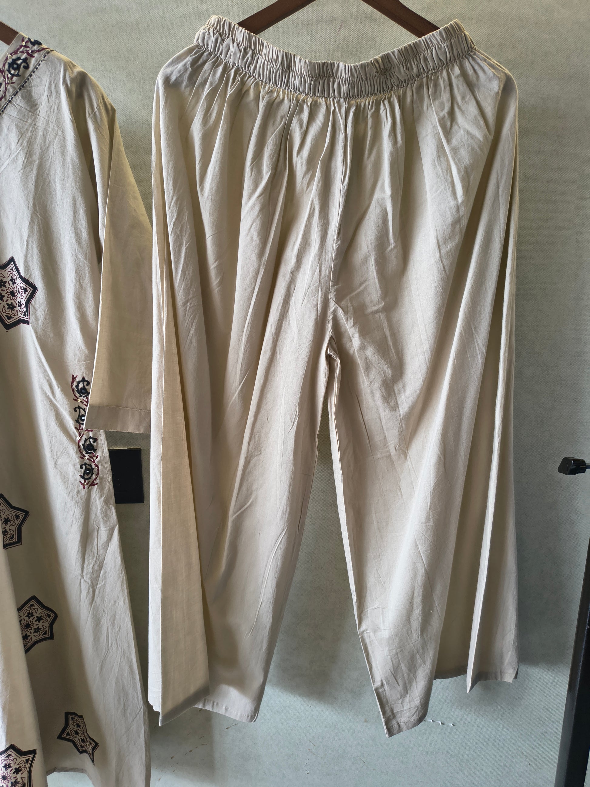 Beige Ethnic Printed Straight Kurta Pant Co-Ord Set