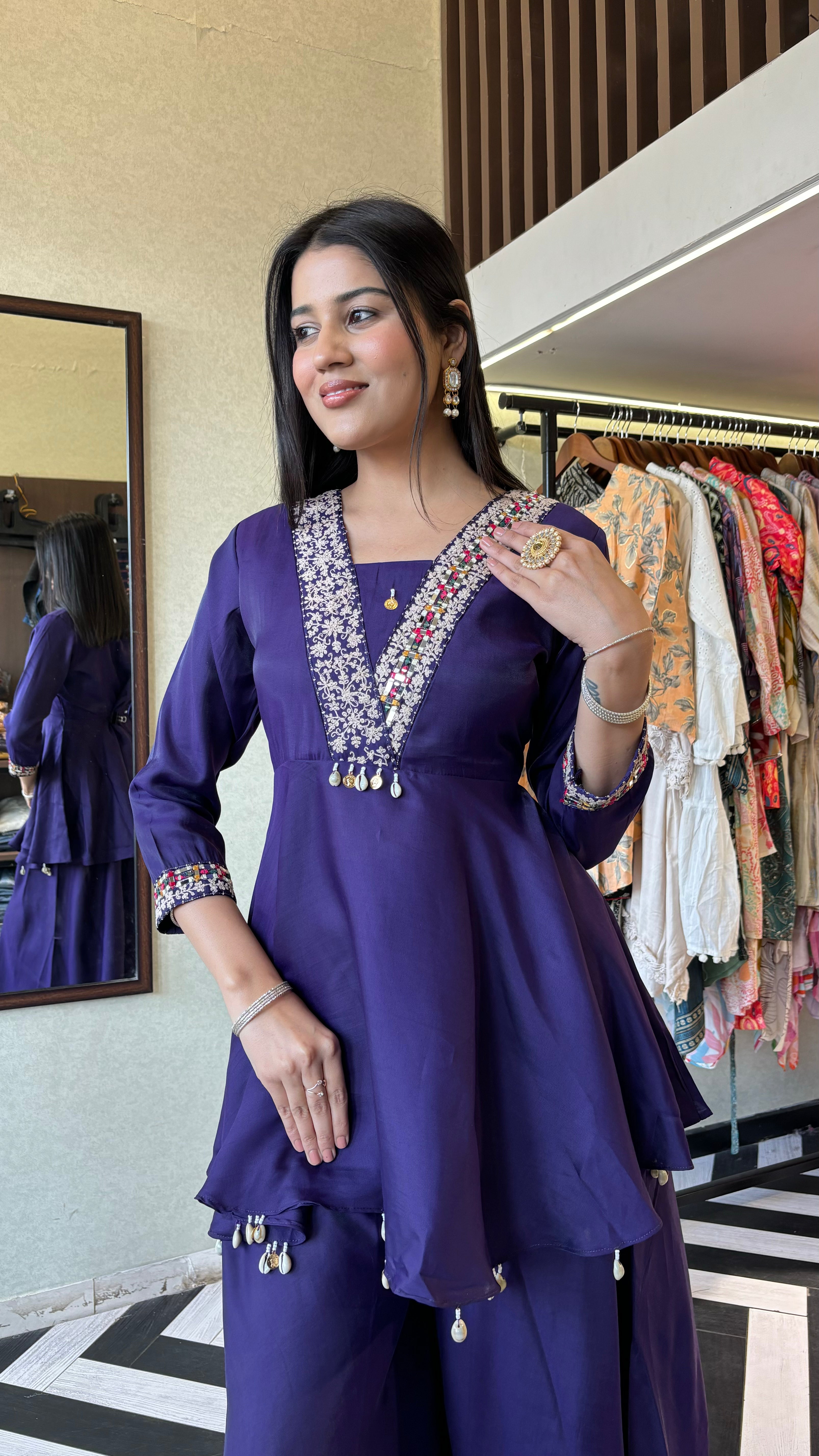 Image of Pure Rayon Indo Western Piece with Hand work