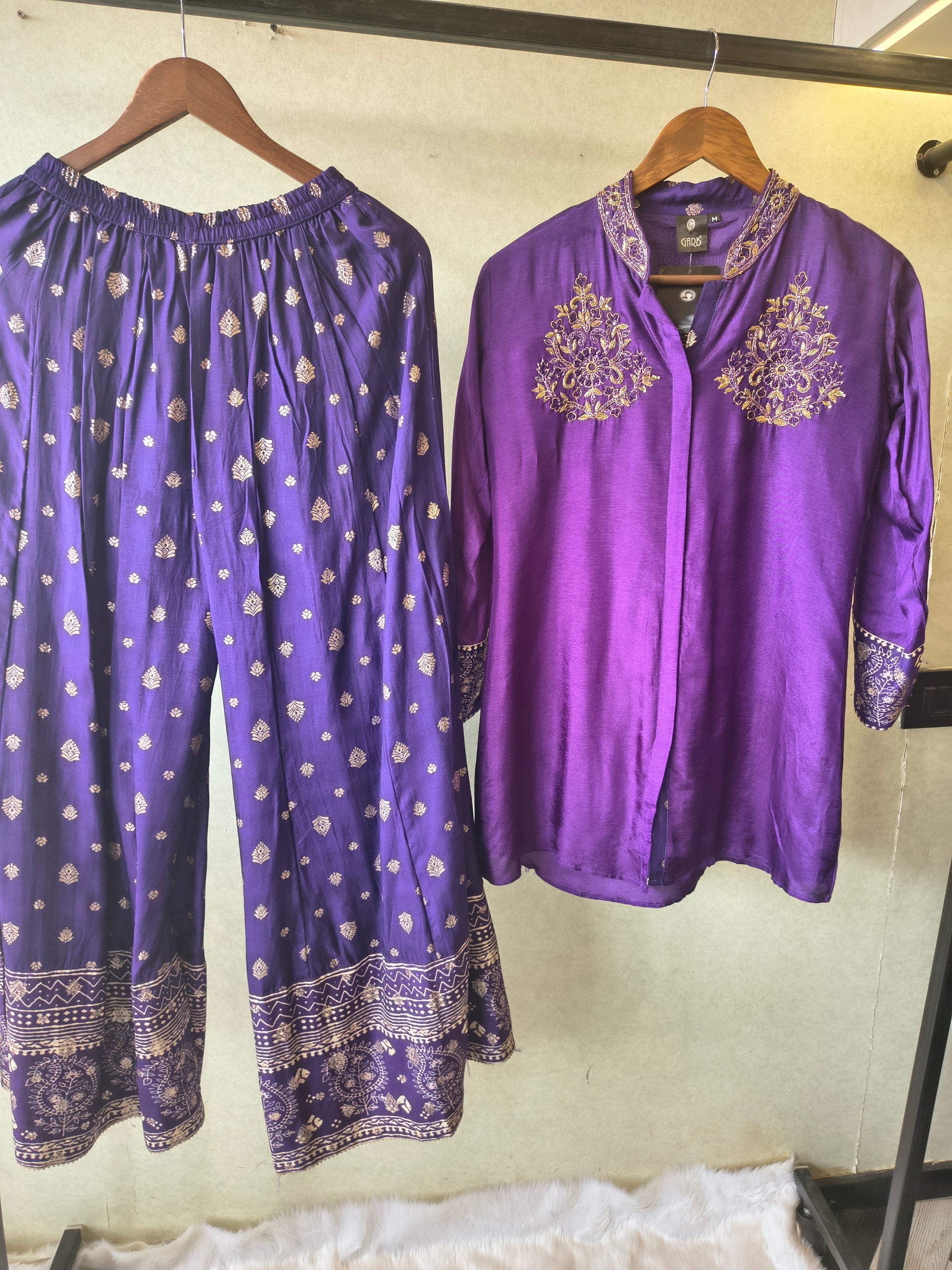 Royal Purple Designer Embroidered Co-Ord Set with Printed Palazzo