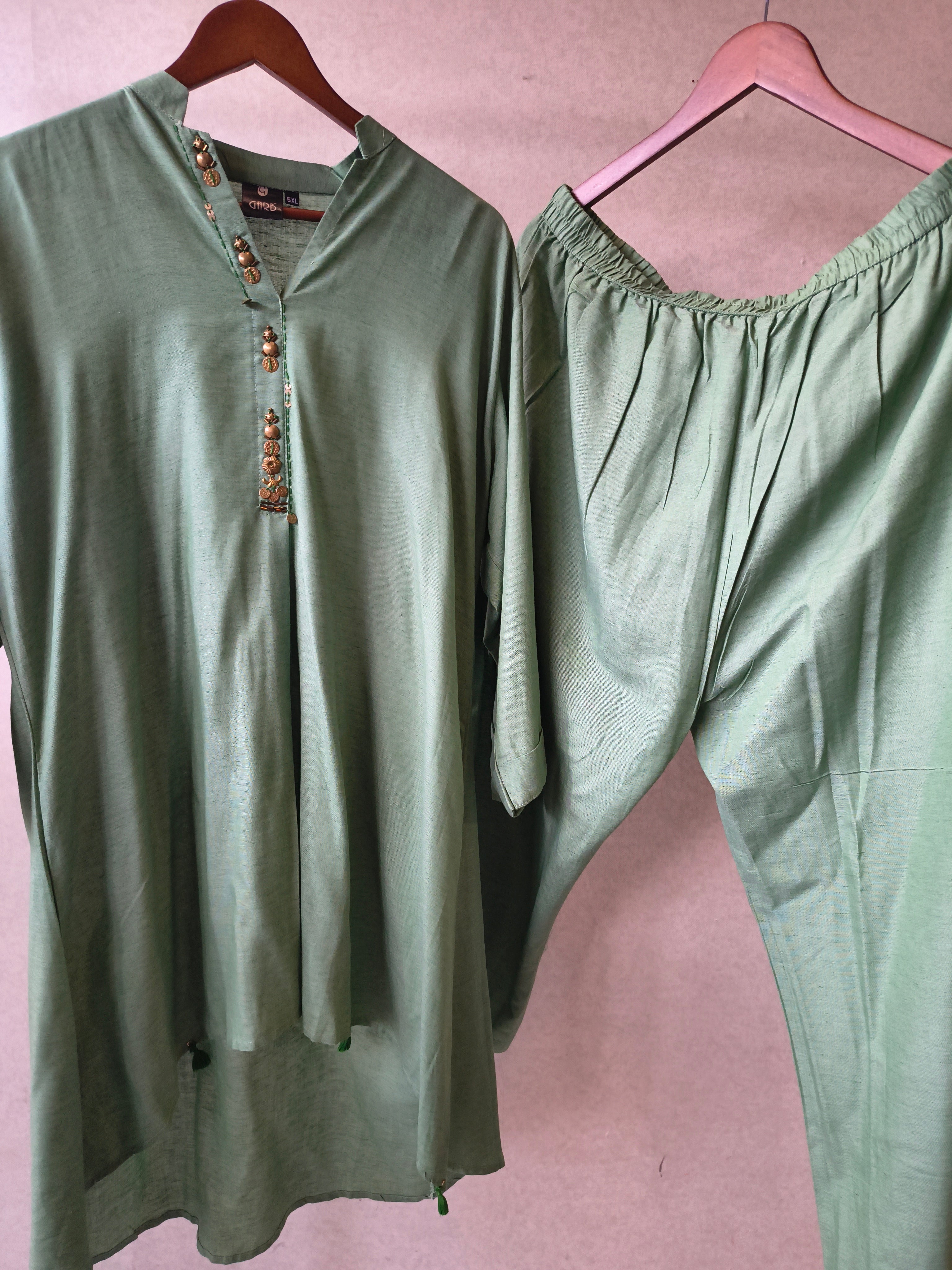 Image of Premium Sage Green Designer Co-Ord Kurta Set with Antique Button Detailing