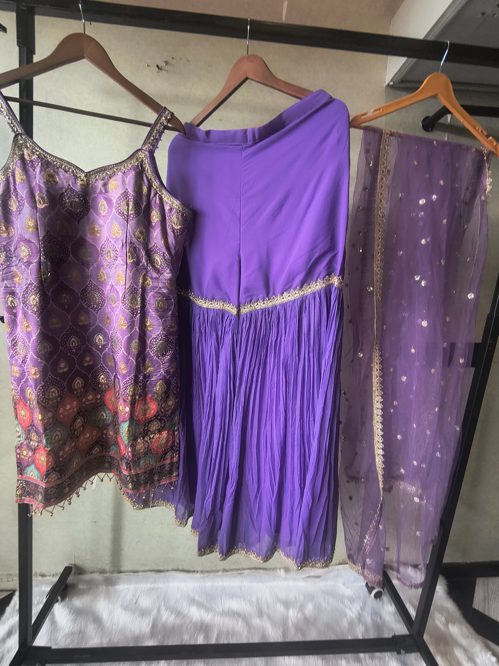 Lavender Brocade Kurti Sharara Set with Sequinned Dupatta – Premium 3 Piece Festive Ensemble
