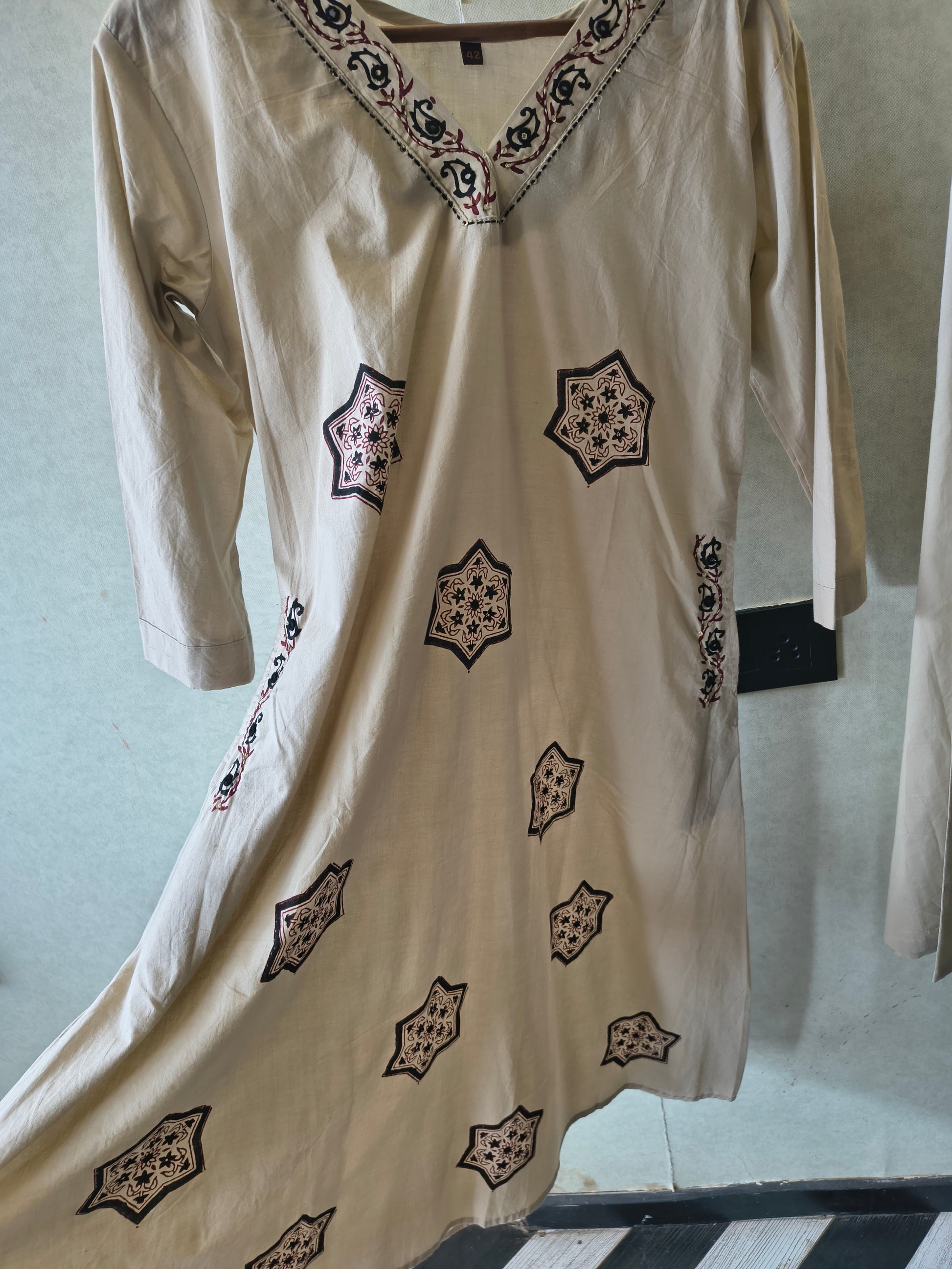 Beige Ethnic Printed Straight Kurta Pant Co-Ord Set
