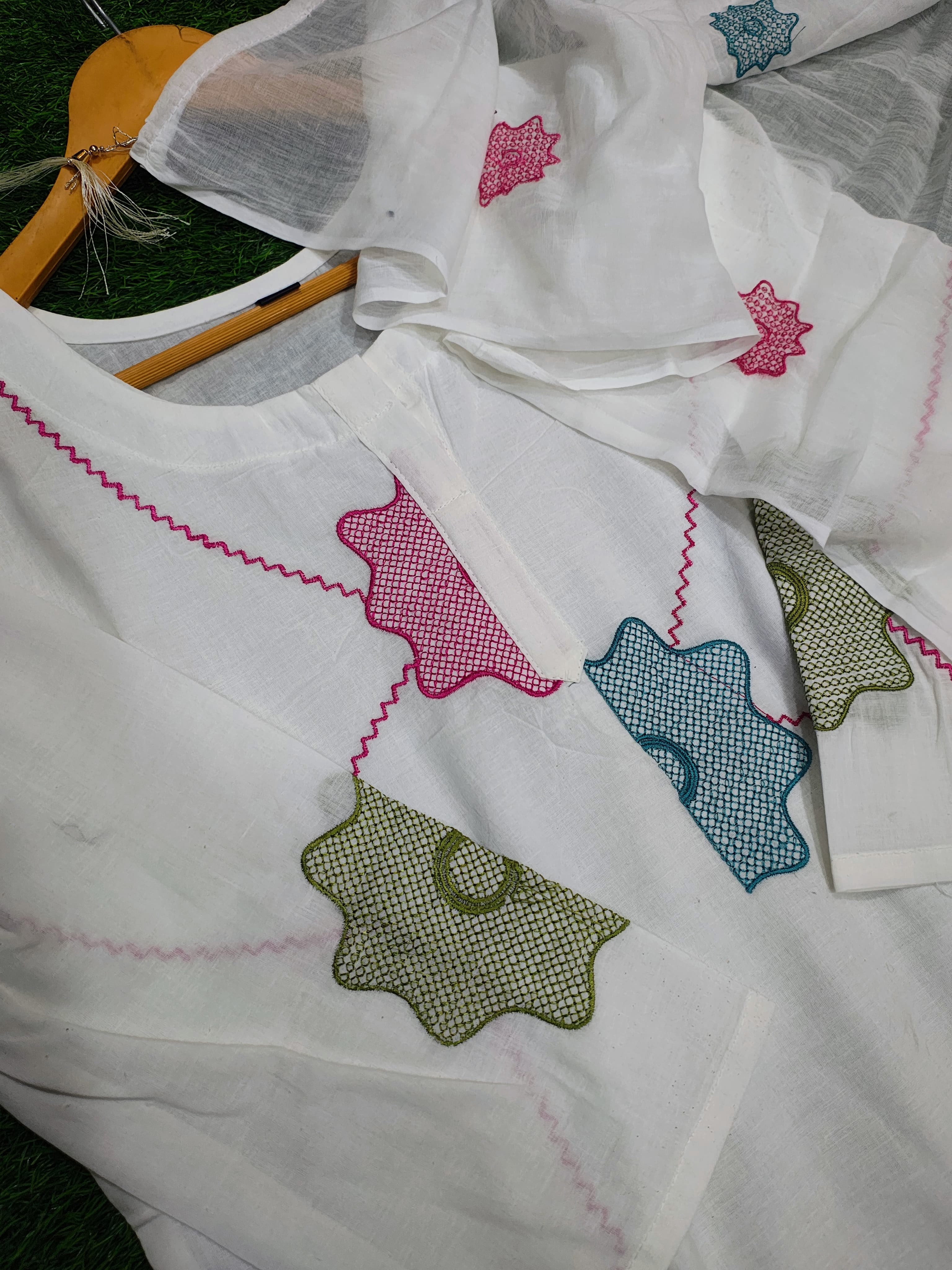 Image of Beautiful Heavy qualit Mul cotton Fabric designer festive wear Top pant with Heavy Embroidery Work with lining