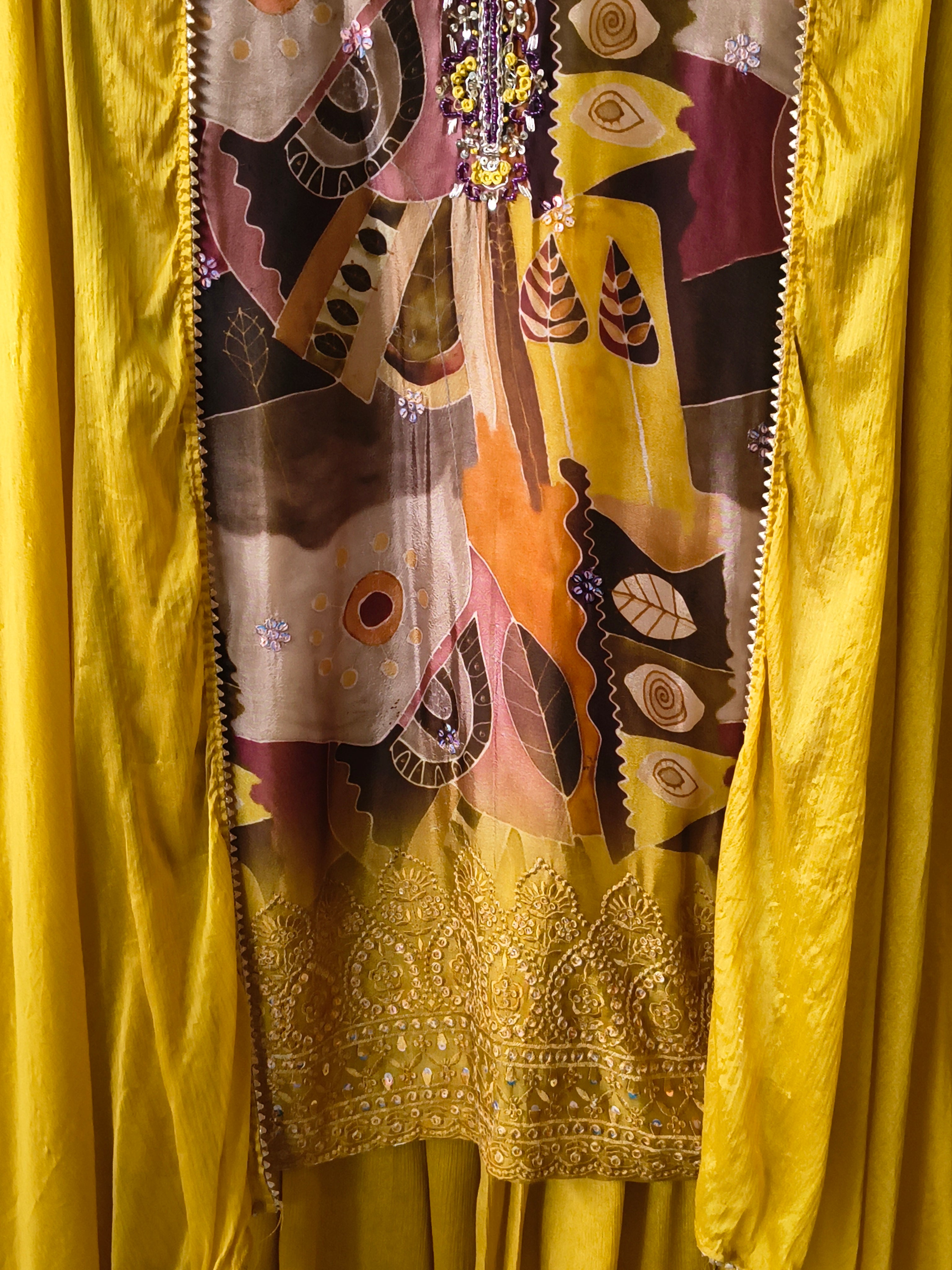 Image of Premium Mustard Abstract Printed Kurta with Sharara & Dupatta Set