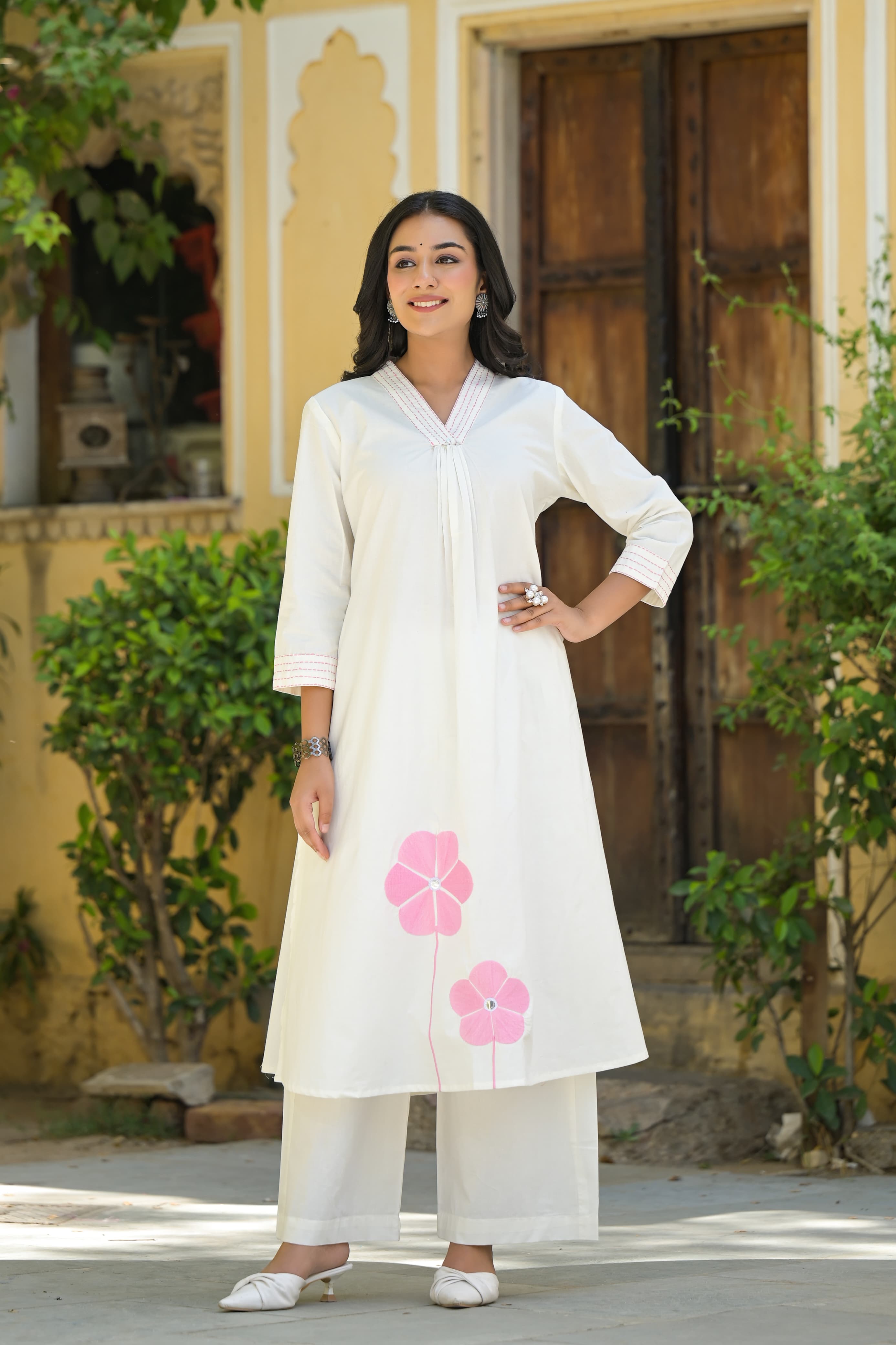 Image of Pure Cotton 2 Piece Set with Orignal Mirror Hand work