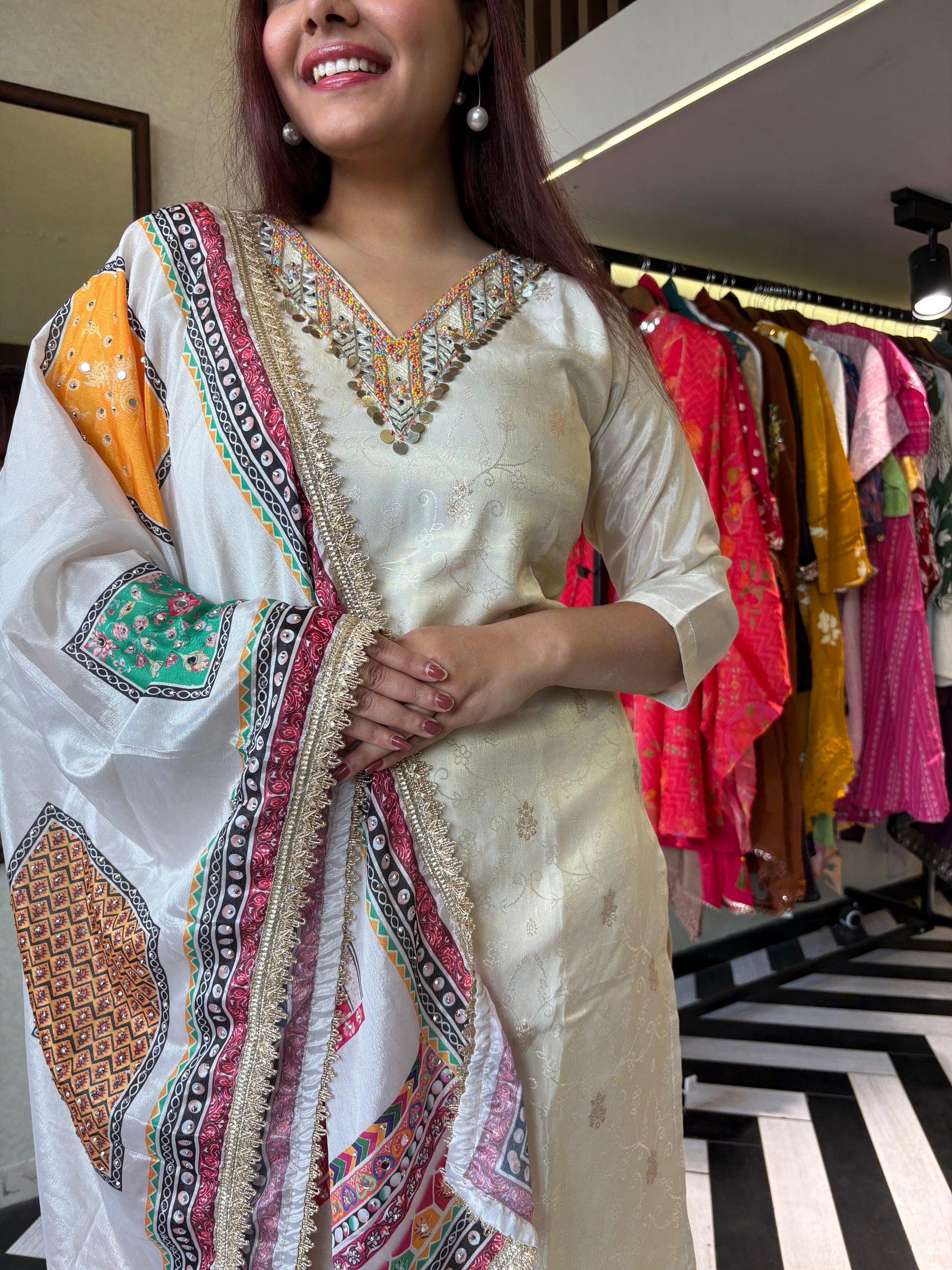 Pure Shimmer  3 Piece with Hand work