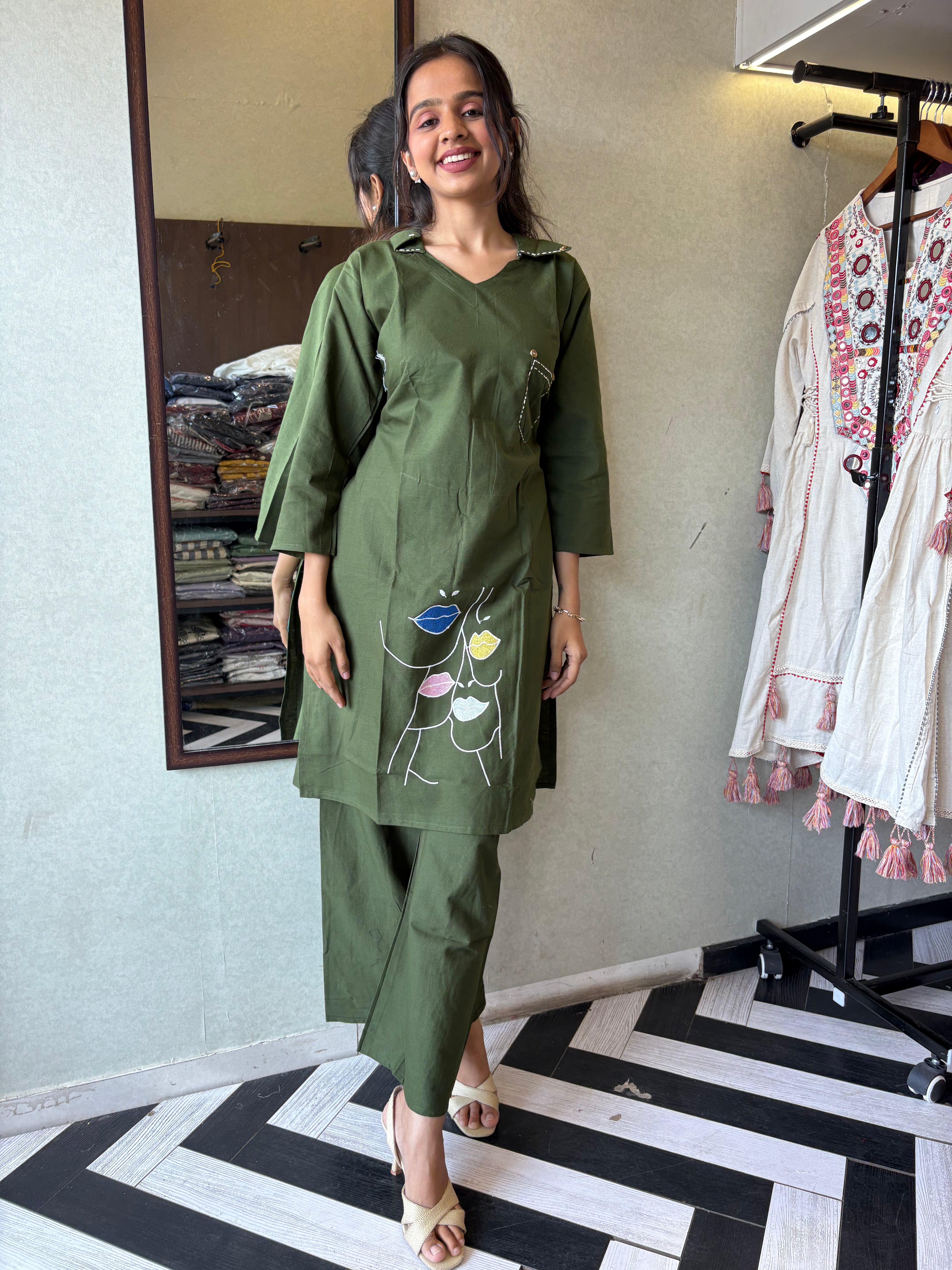 Pure cotton black co-ord set, elevated with elegant embroidery detailing. It's a wardrobe must-have that looks premium