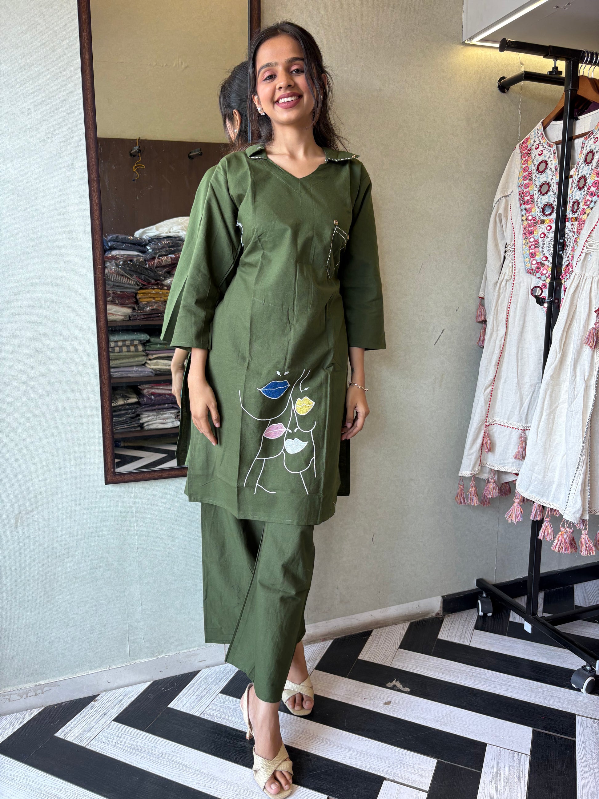 Pure cotton black co-ord set, elevated with elegant embroidery detailing. It's a wardrobe must-have that looks premium