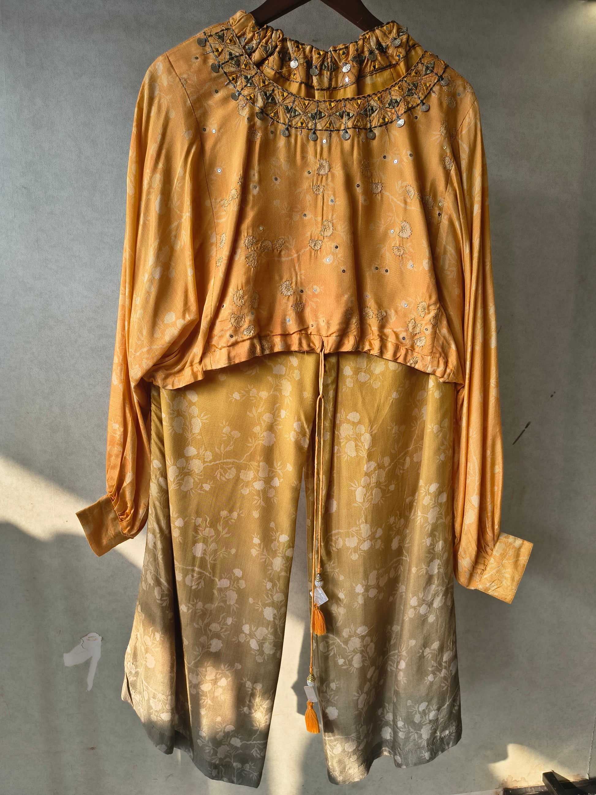 Premium Sunset Ombre Embellished Crop Top & Wide-Leg Palazzo Co-Ord Set