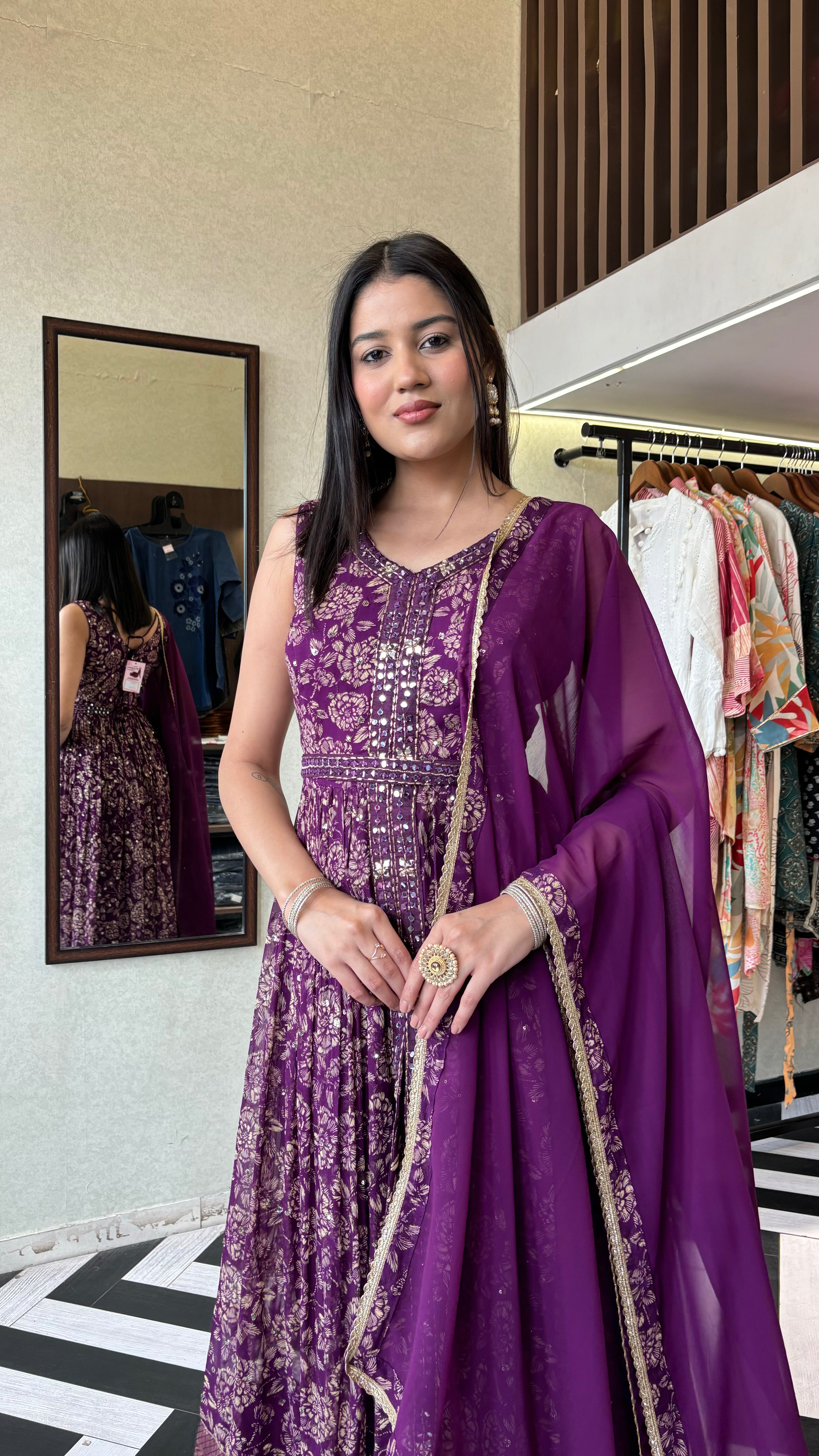 Image of Pure Georgette Indo Western Piece with Hand work