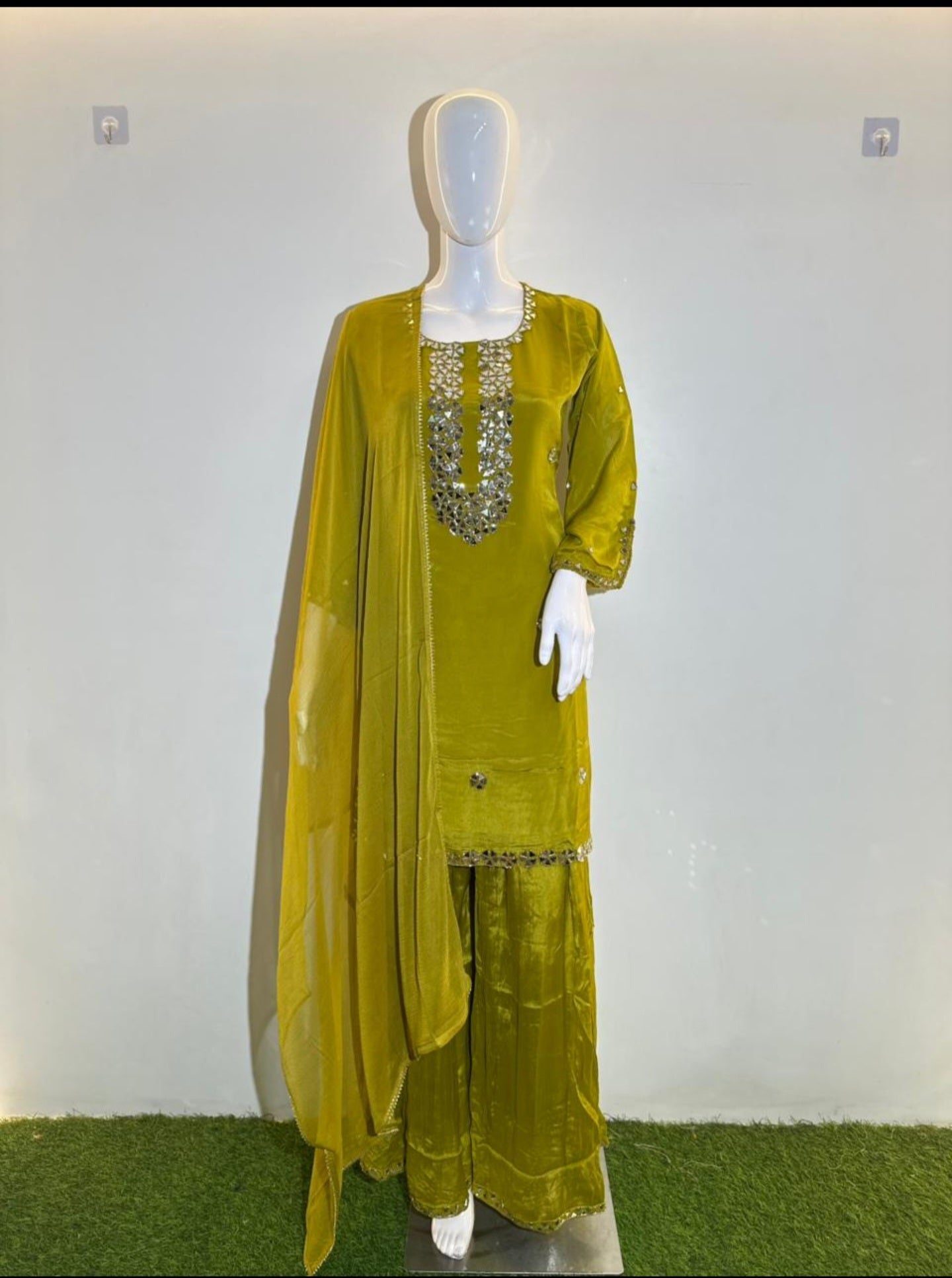 Pure Chinnon Crepe 3-Piece Designer Set with Handwork