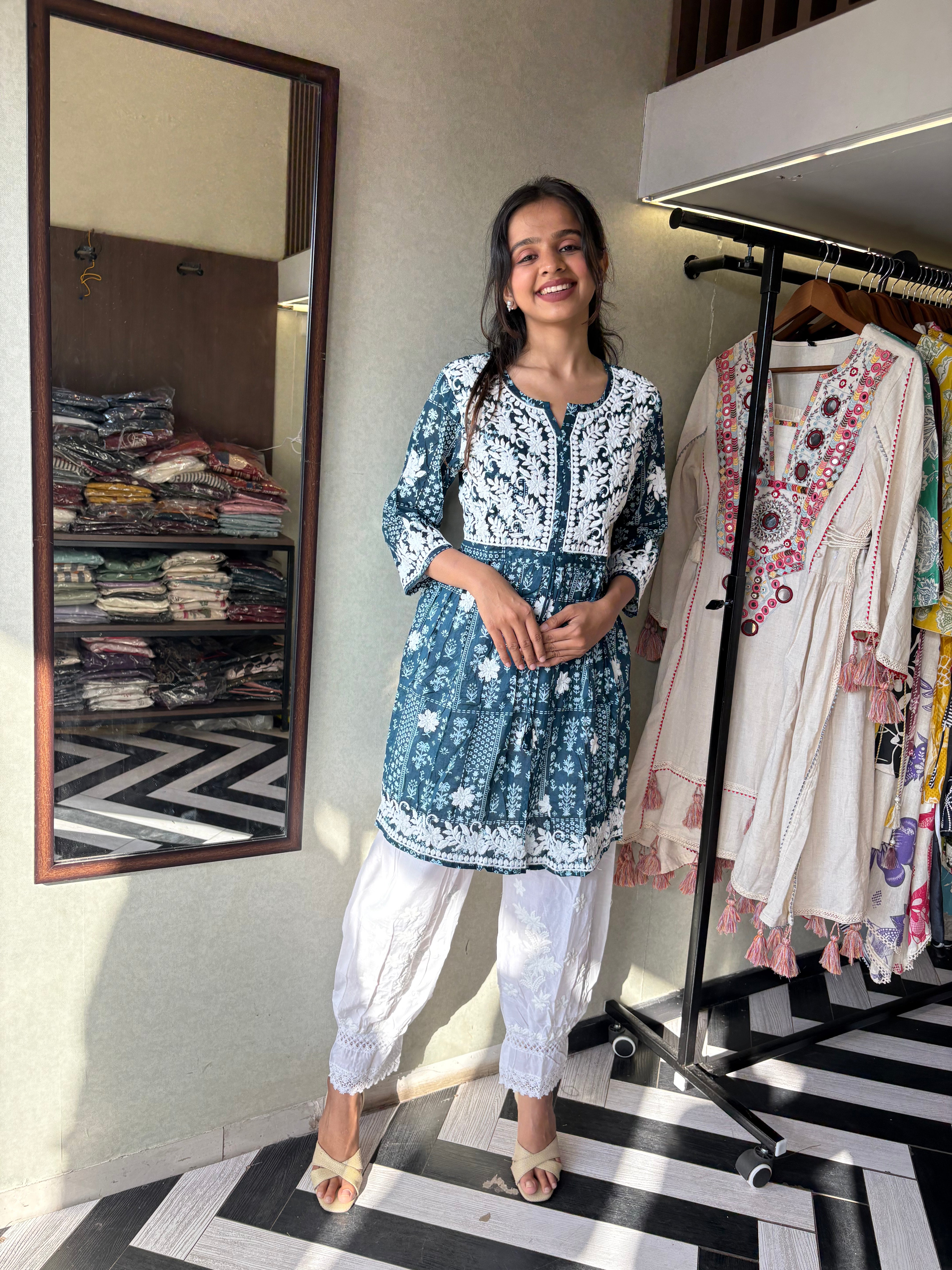 Image of Pure Lucknowi 2 Piece Embroidery Coord Set