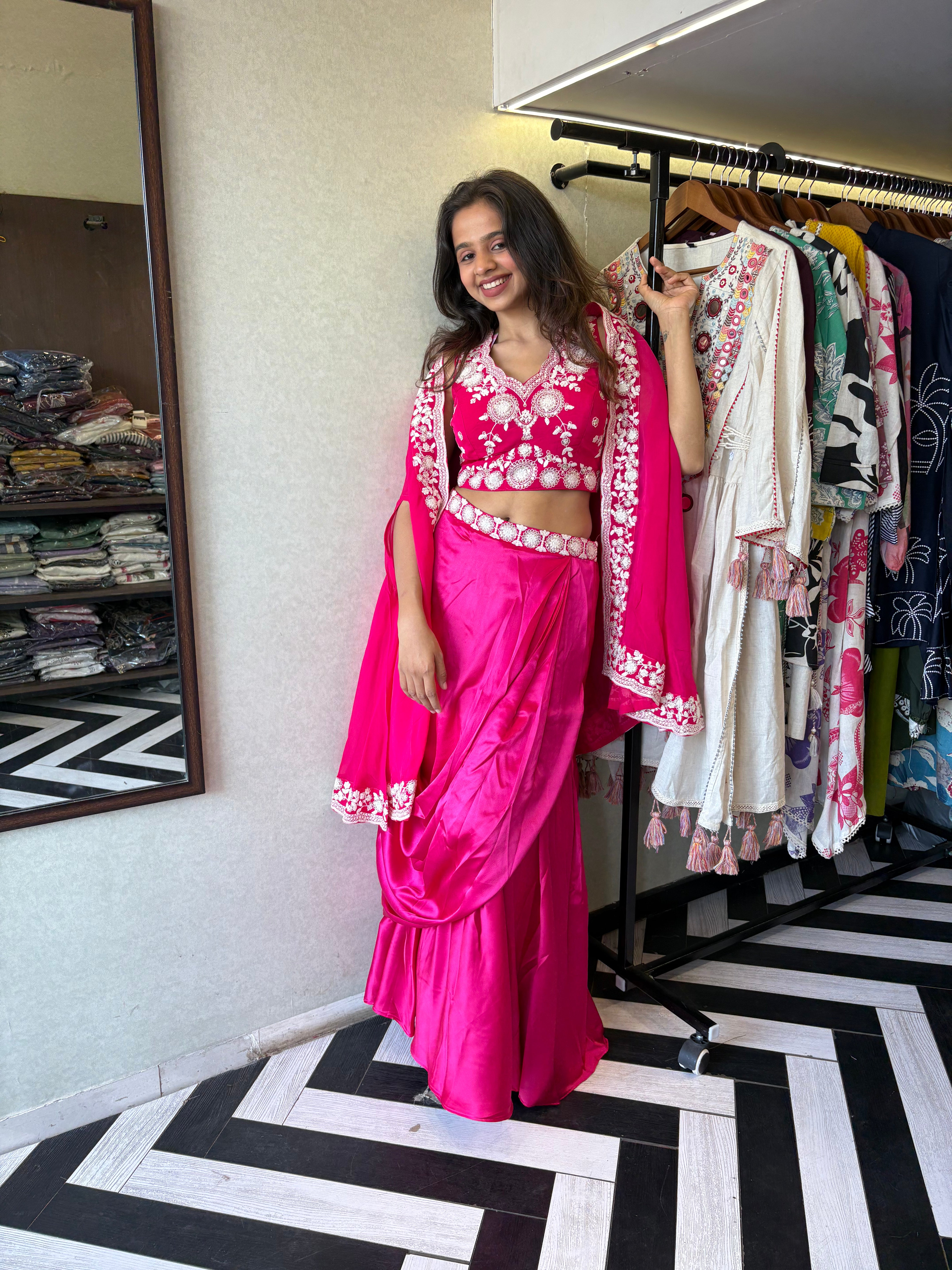 Image of Pure crepe 3-piece Indo-Western beauty, featuring stunning hand embroidery and a drape-style silhouette that turns every occasion into a fashion moment.