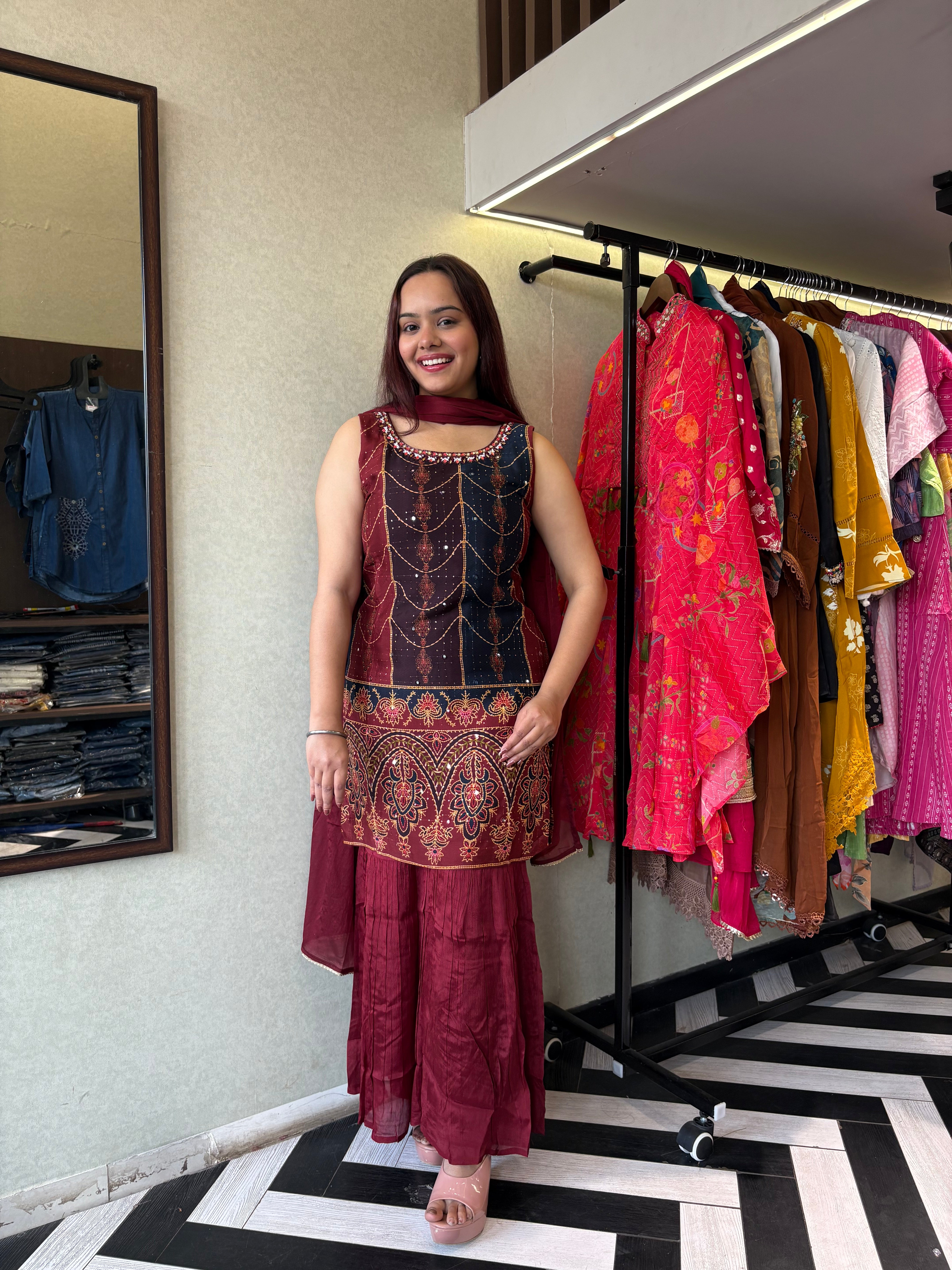 Pure Gaji Silk 3 Piece with Hand work