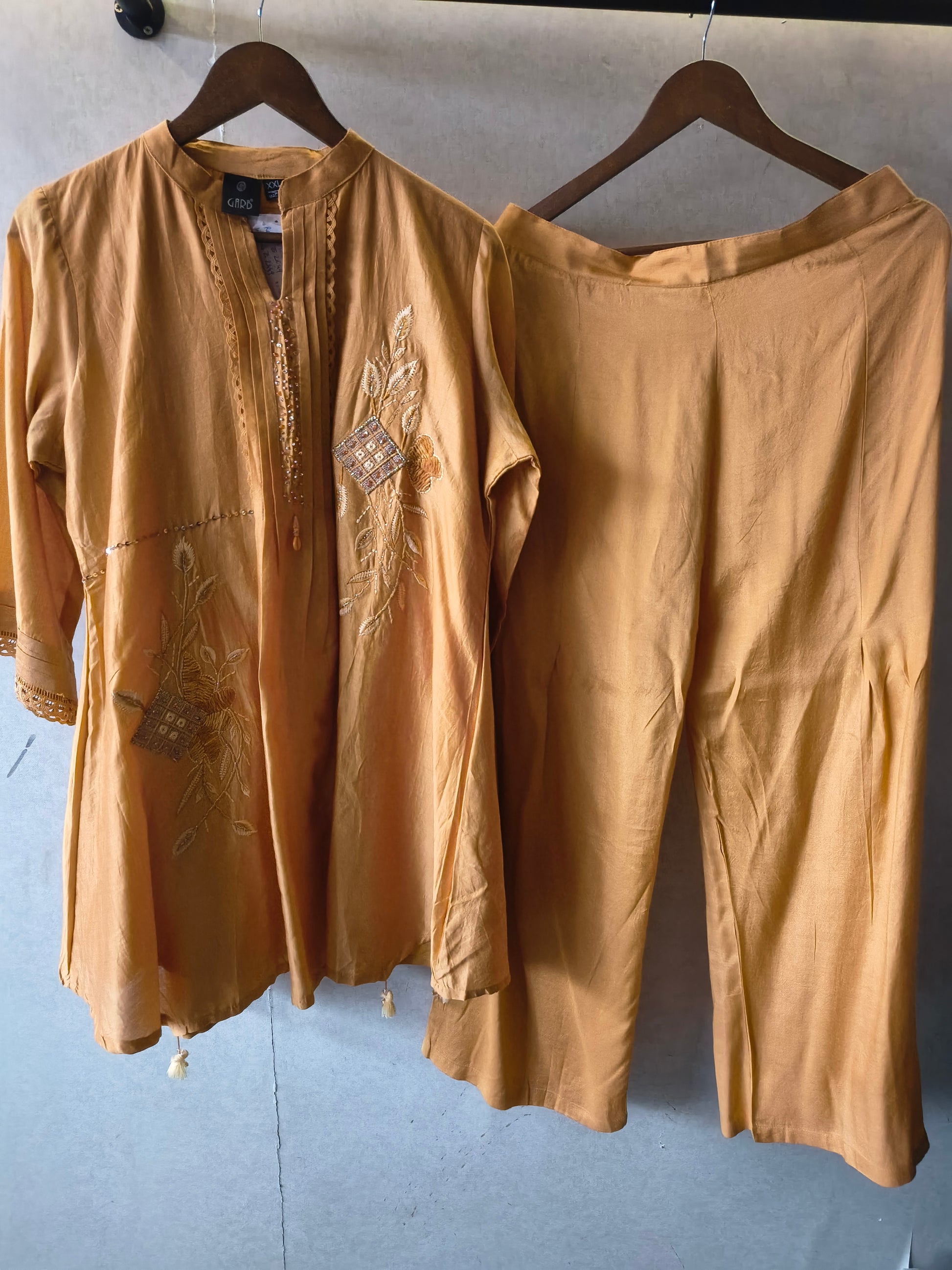 Mustard Embroidered Premium Silk Co-Ord Set