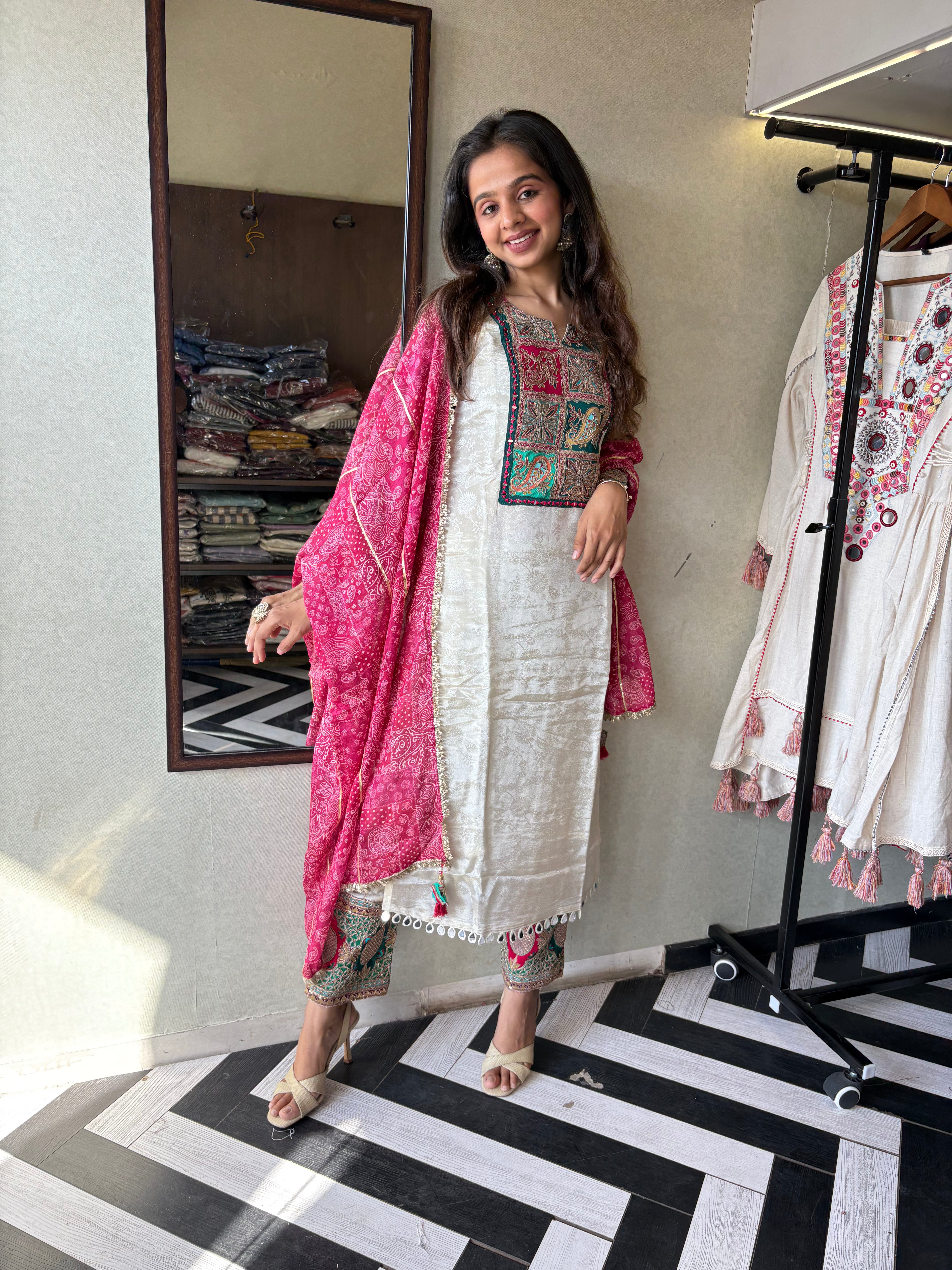 This pure cotton co-ord set in a designer white print is your summer savior - soft on the skin, bold on fashion