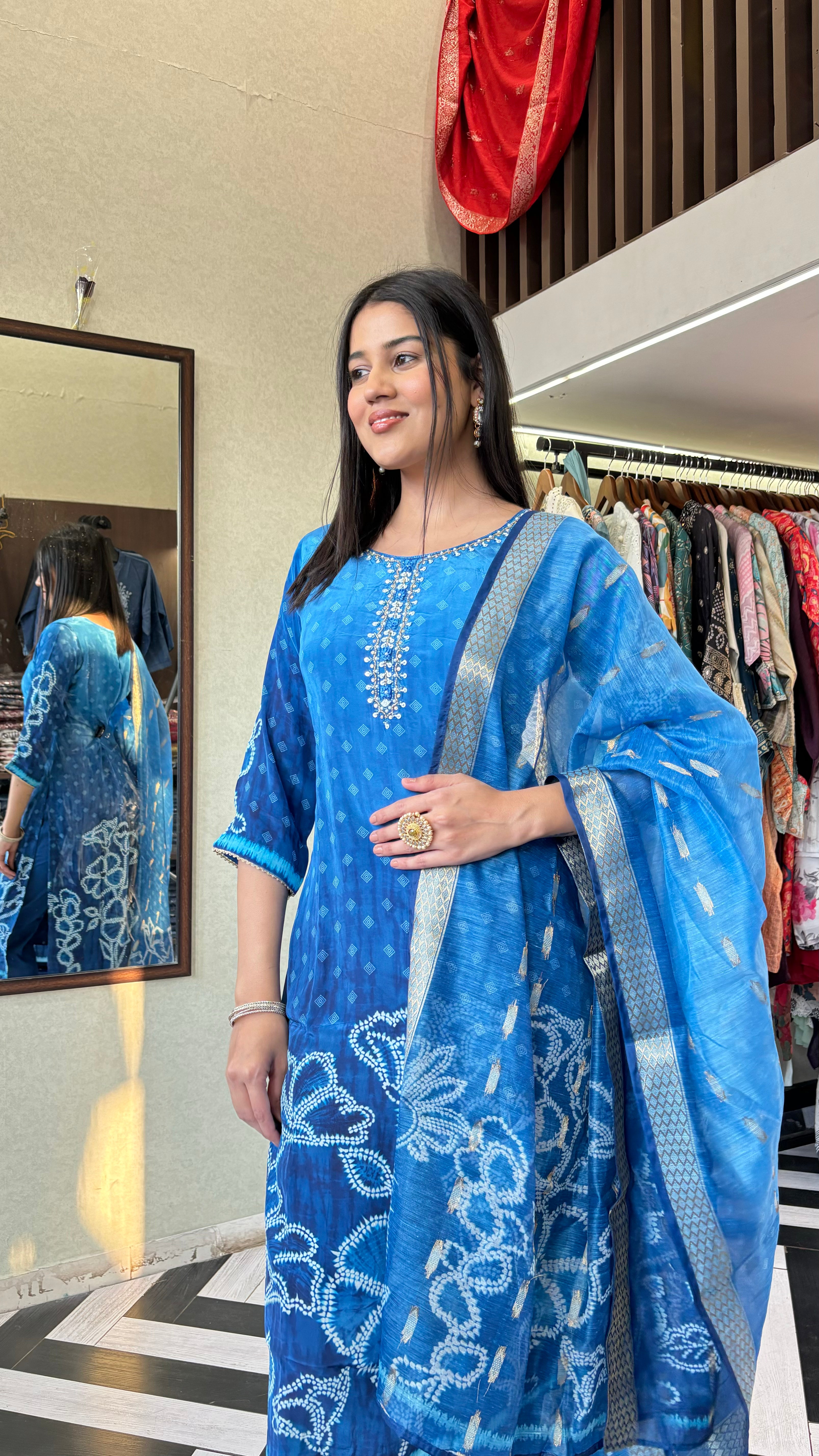 Image of Pure organza 3 Piece with Hand work