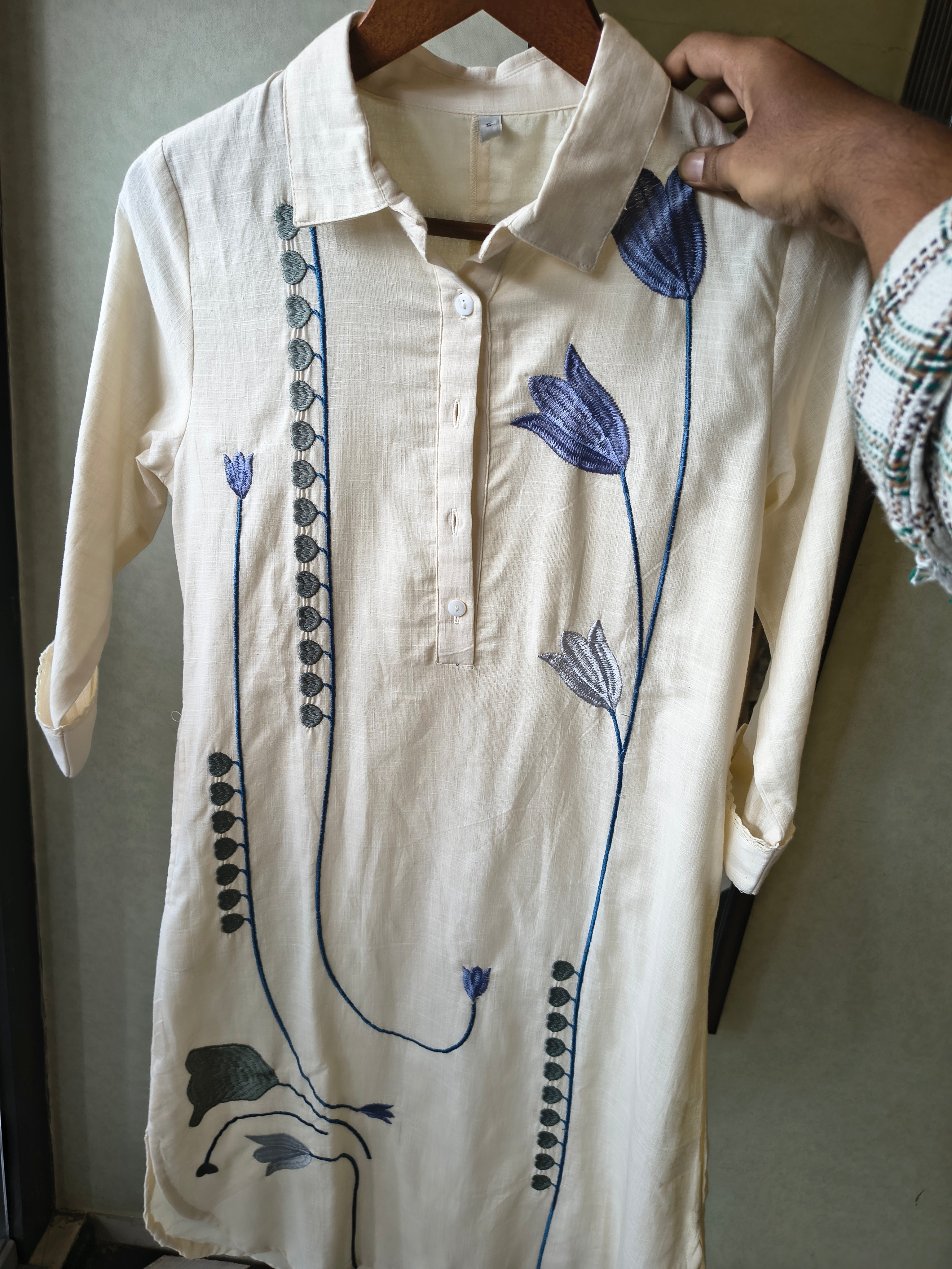 Image of Ivory Botanical Embroidered Cotton Co-Ord Set