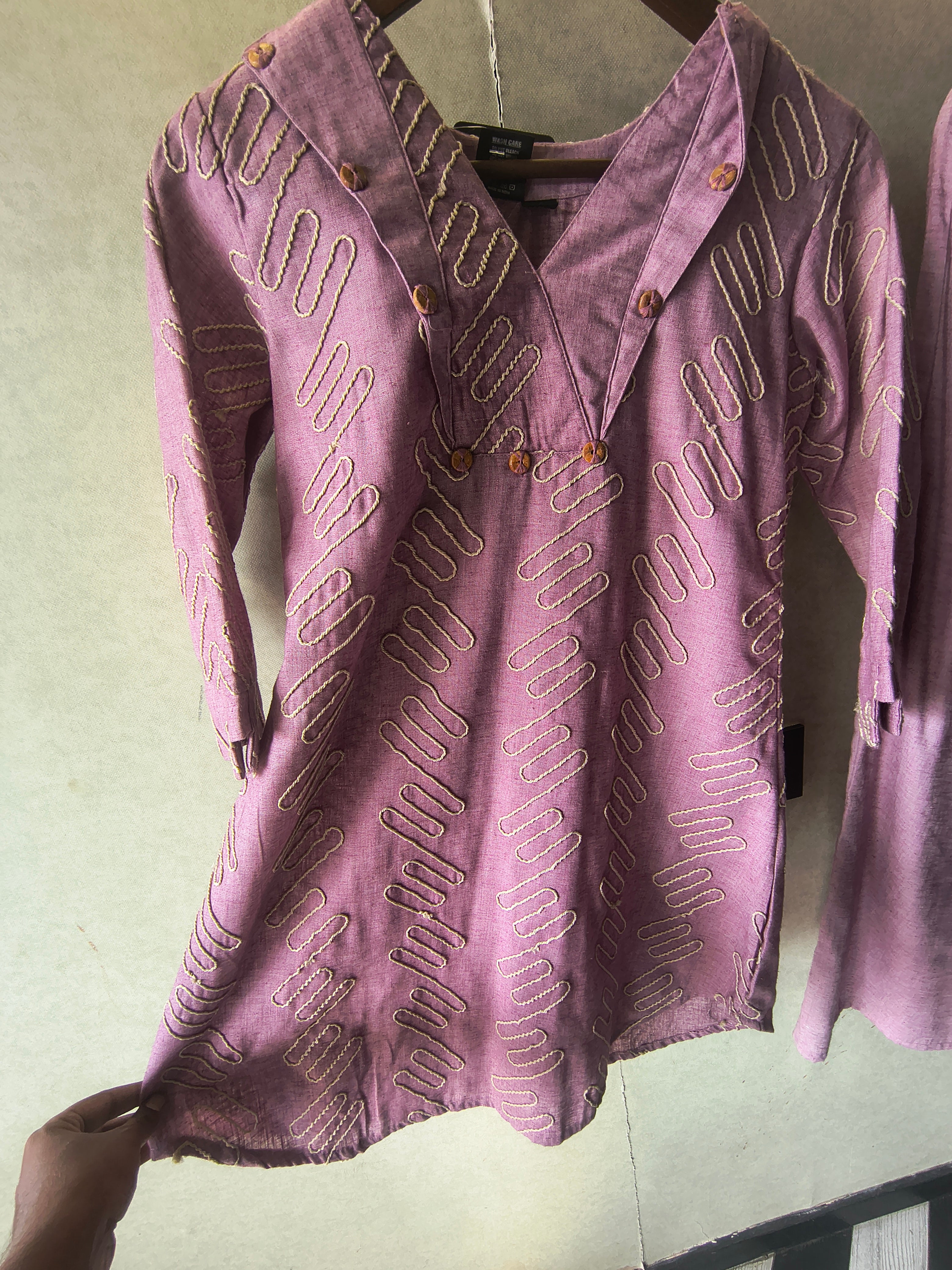 Image of Dusty Rose Embroidered V-Neck Designer Kurta Pant Co-Ord Set