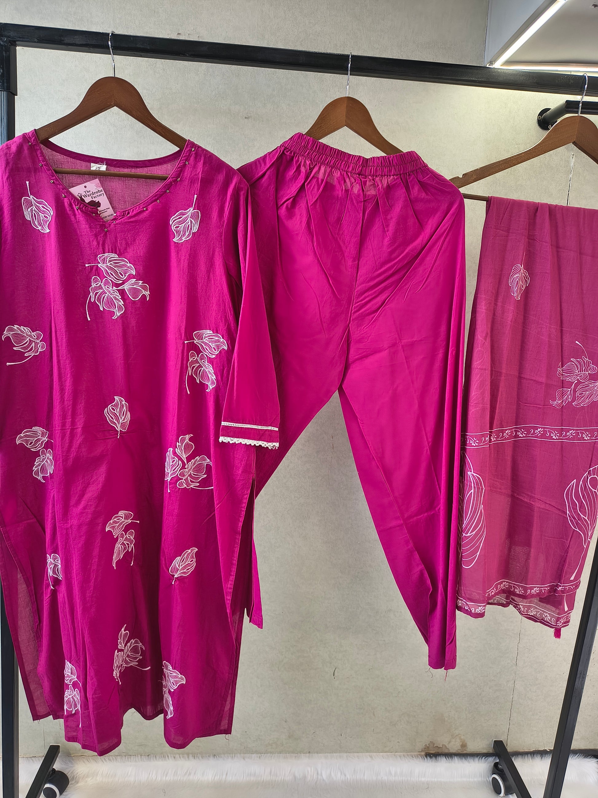 Premium Magenta Floral Printed Kurta Set with Matching Dupatta
